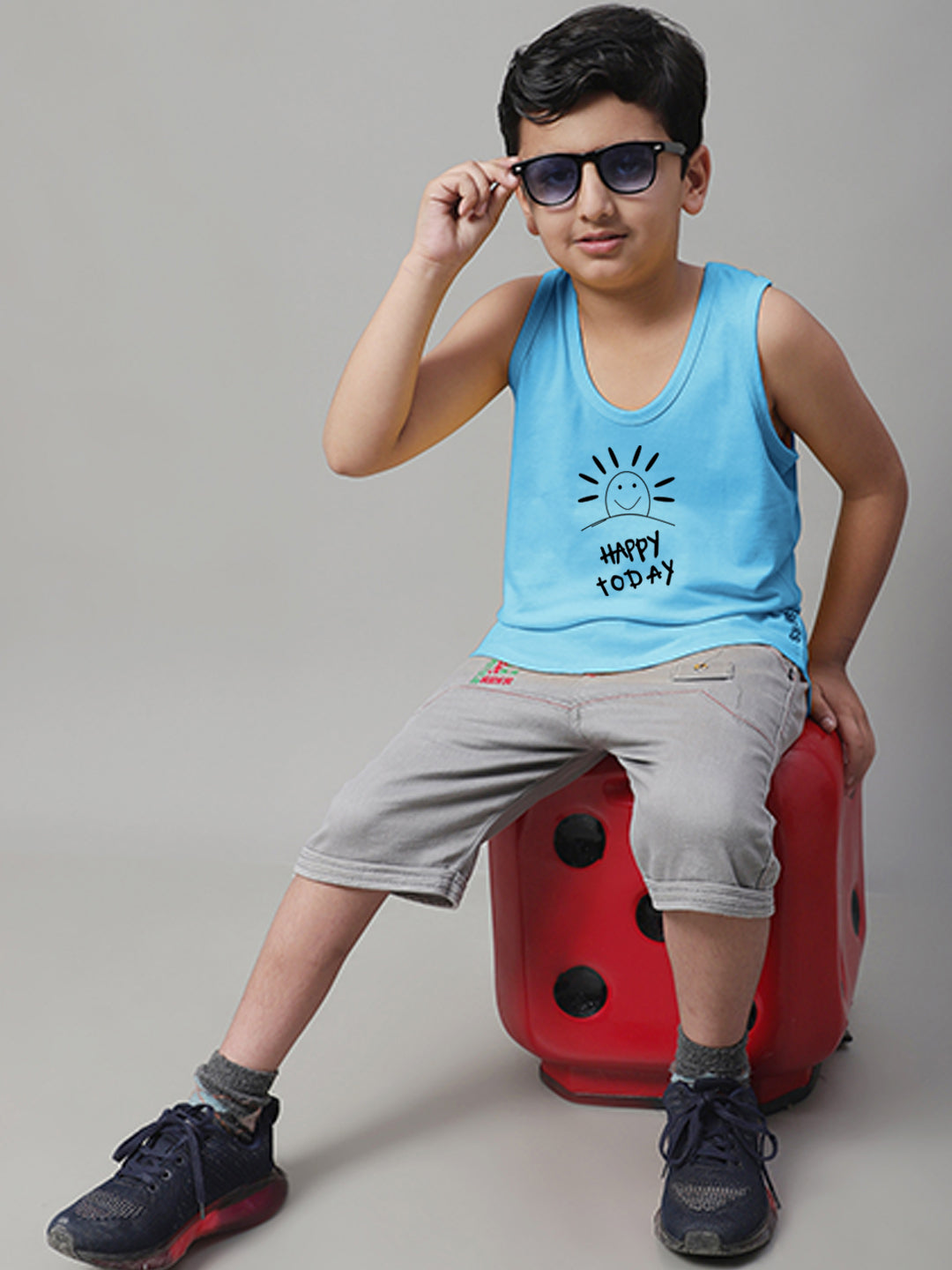 Boys Happy Today Regular Fit Printed Vest - Friskers