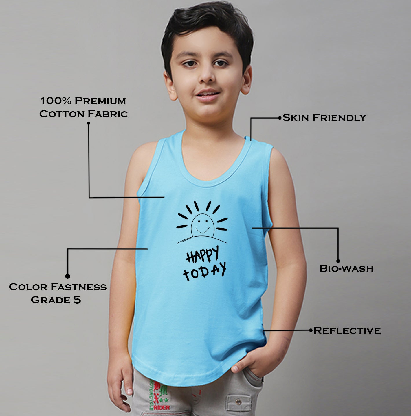 Boys Happy Today Regular Fit Printed Vest - Friskers