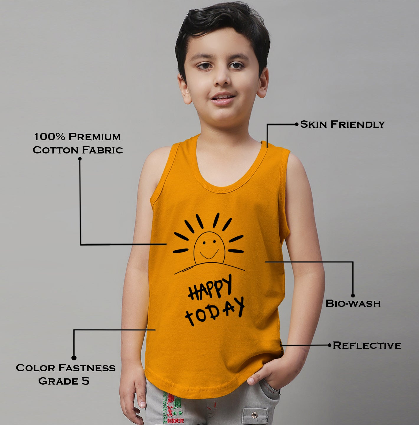 Kids Happy Today  Pure Cotton Printed Vest - Friskers