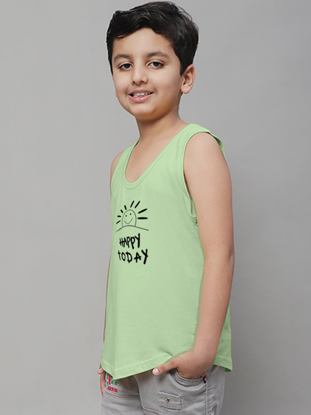 Boys Happy Today Regular Fit Printed Vest - Friskers