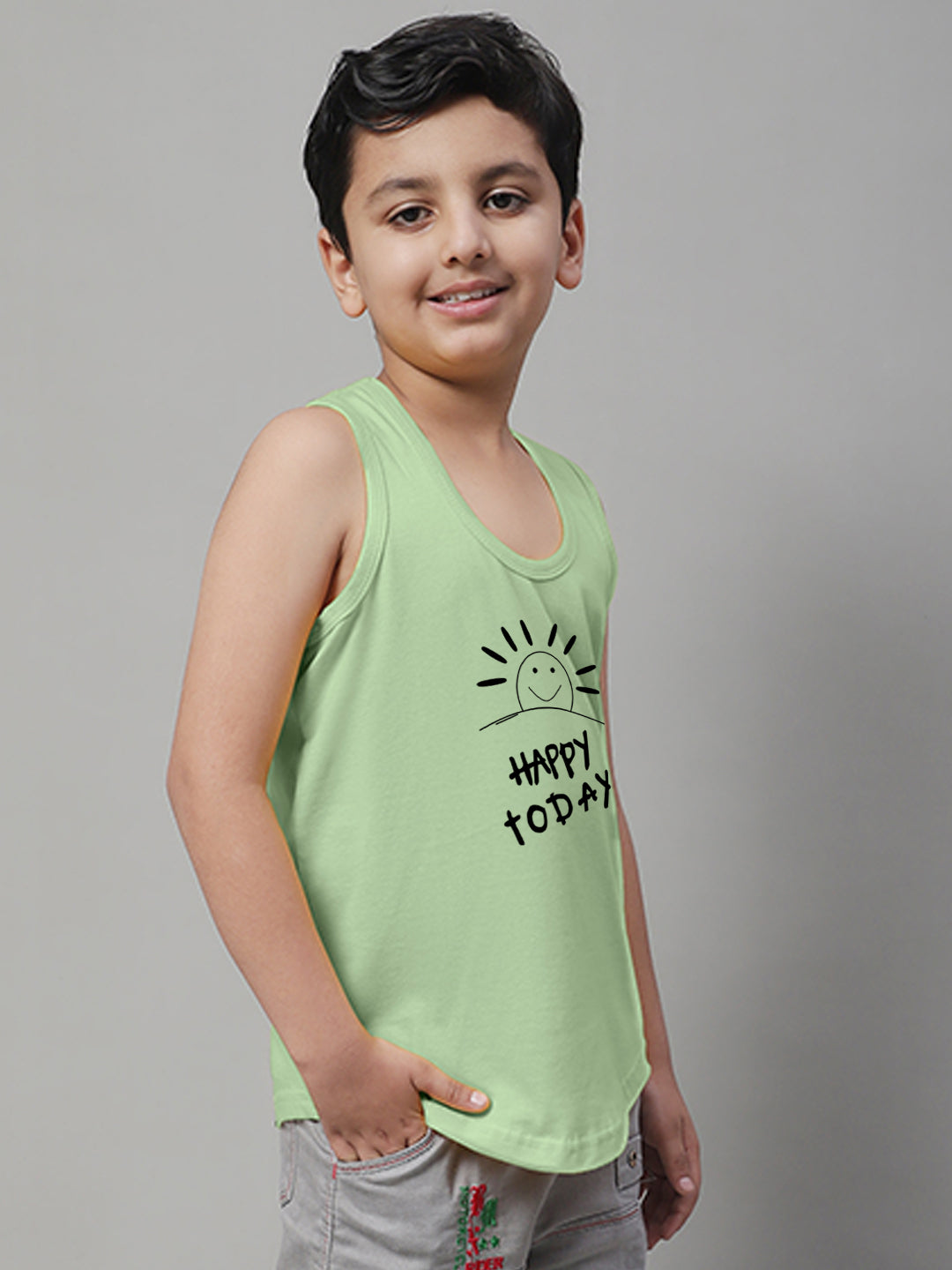 Boys Happy Today Regular Fit Printed Vest - Friskers