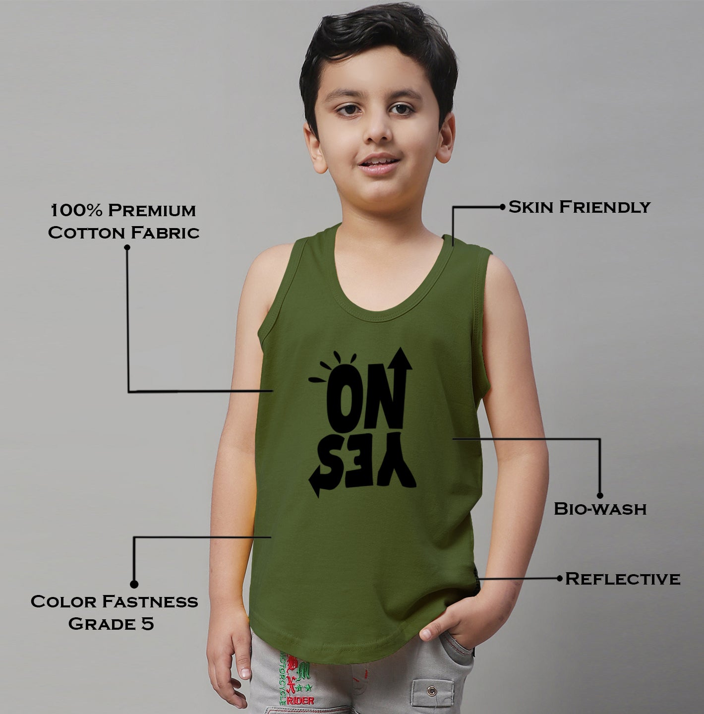 Kids Yes No Pure Cotton Regular Fit Vest - Friskers