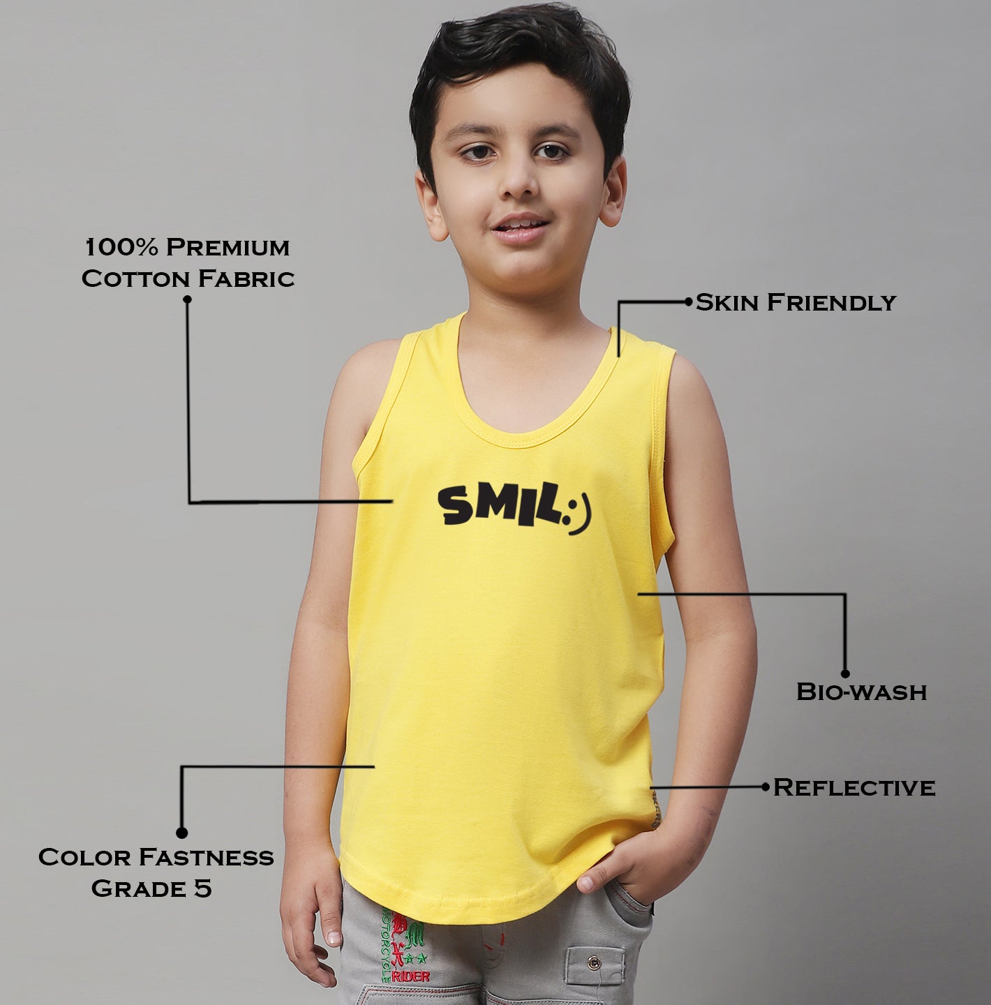Kids Smile Pure Cotton Printed Regular Fit Vest - Friskers