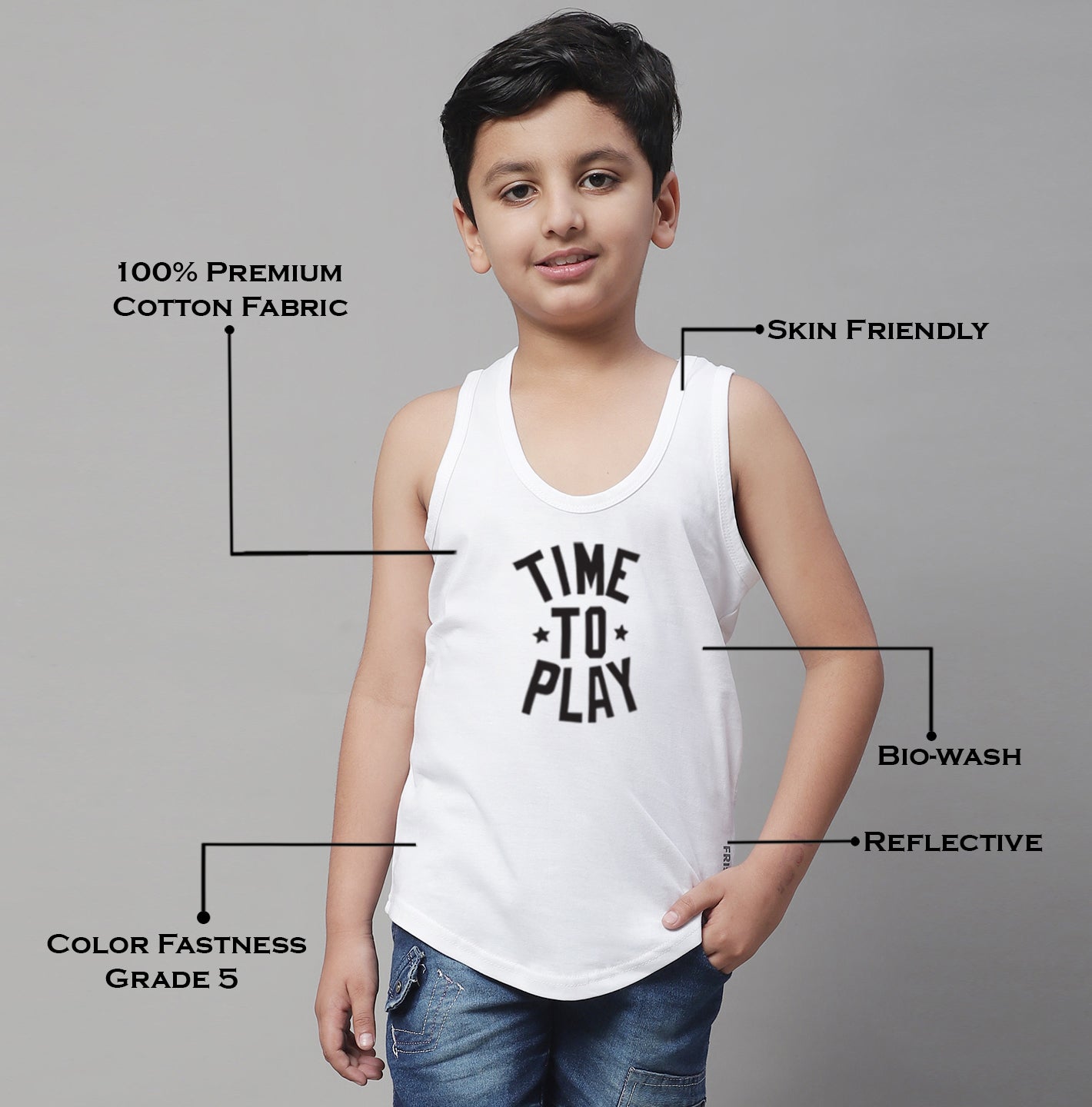 Kids Time To Play Pure Cotton Regular Fit Vest - Friskers