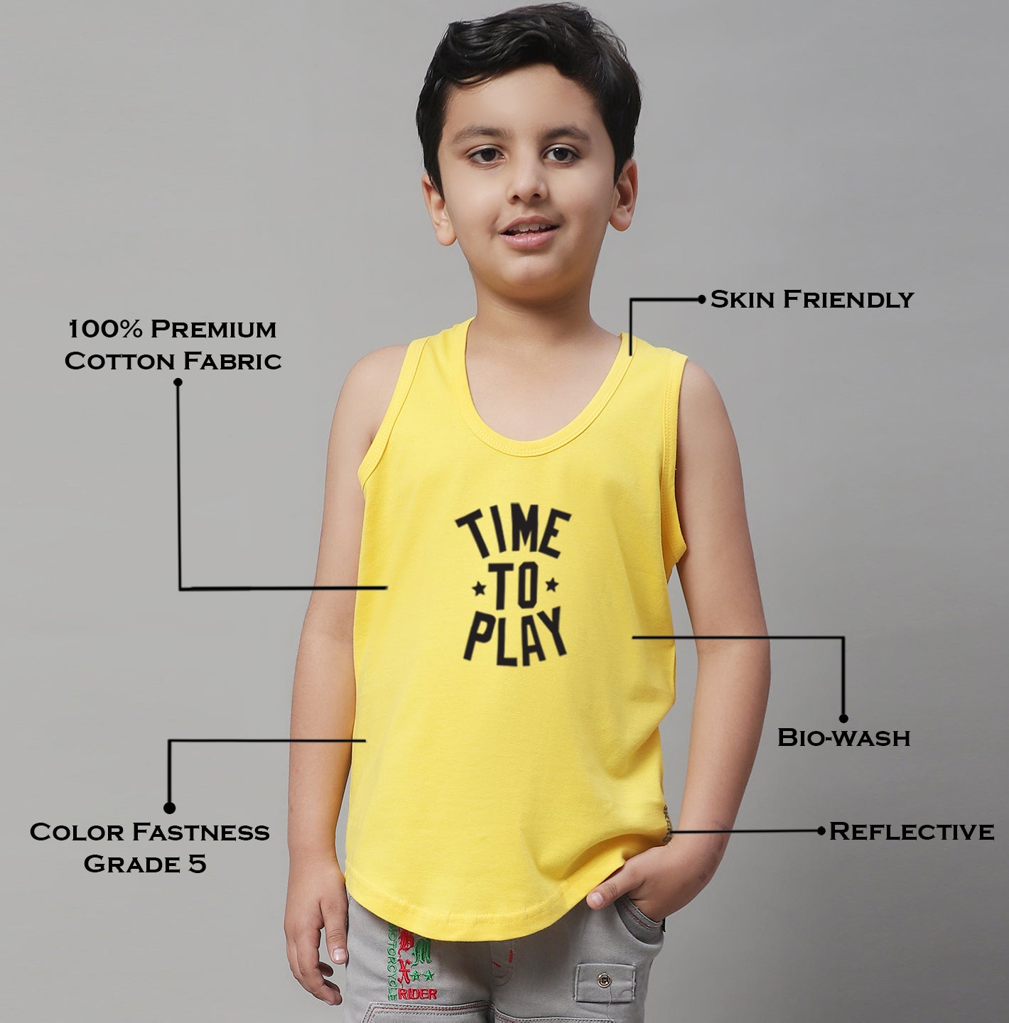 Kids Time To Play Pure Cotton Regular Fit Vest - Friskers