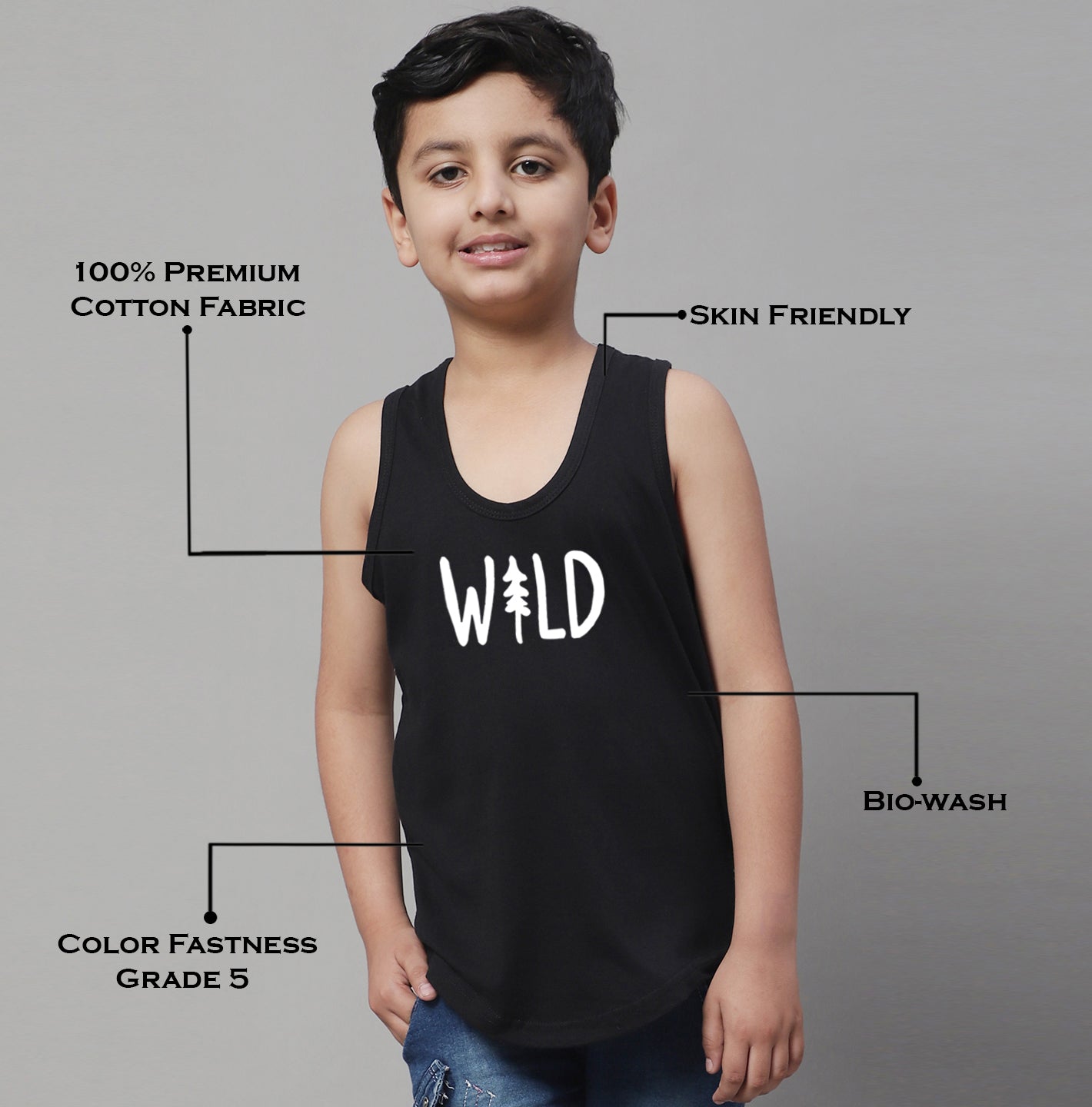 Kids Wild Pure Cotton Regular Fit Printed Vest - Friskers