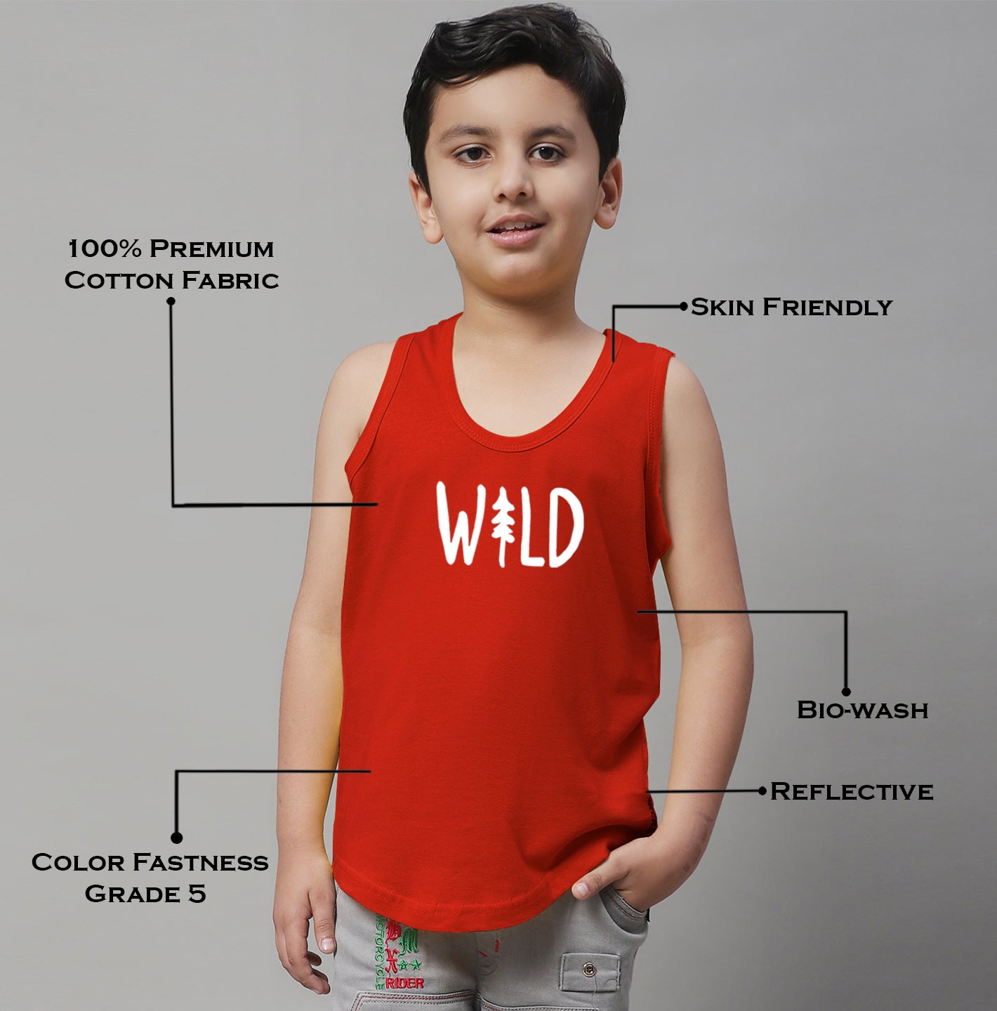 Kids Wild Pure Cotton Regular Fit Printed Vest - Friskers