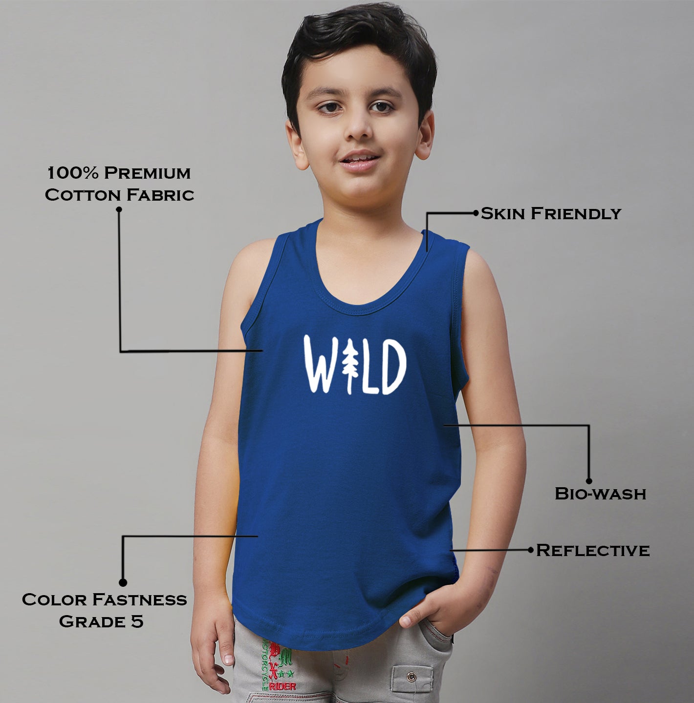 Kids Wild Pure Cotton Regular Fit Printed Vest - Friskers