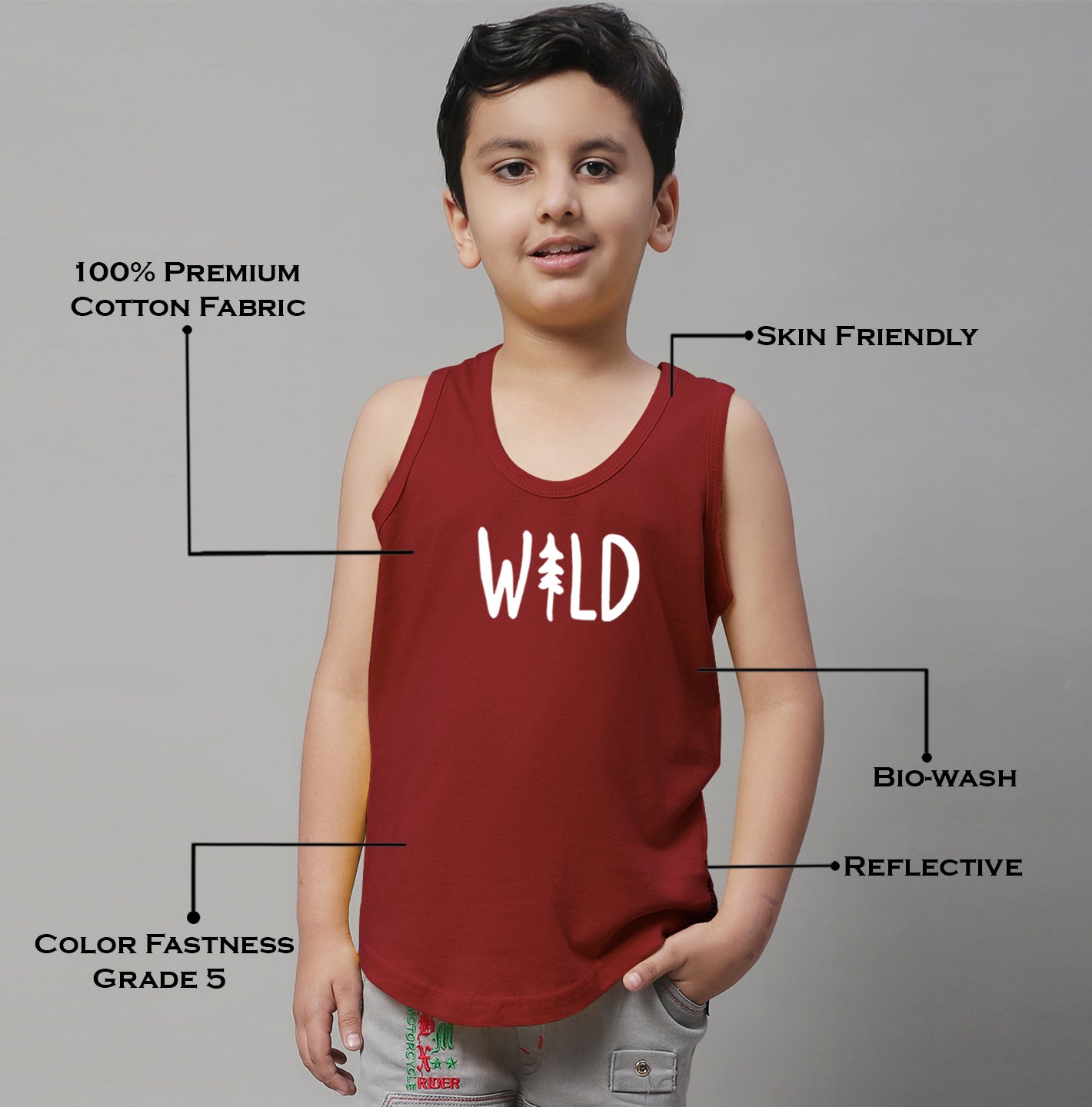 Kids Wild Pure Cotton Regular Fit Printed Vest - Friskers