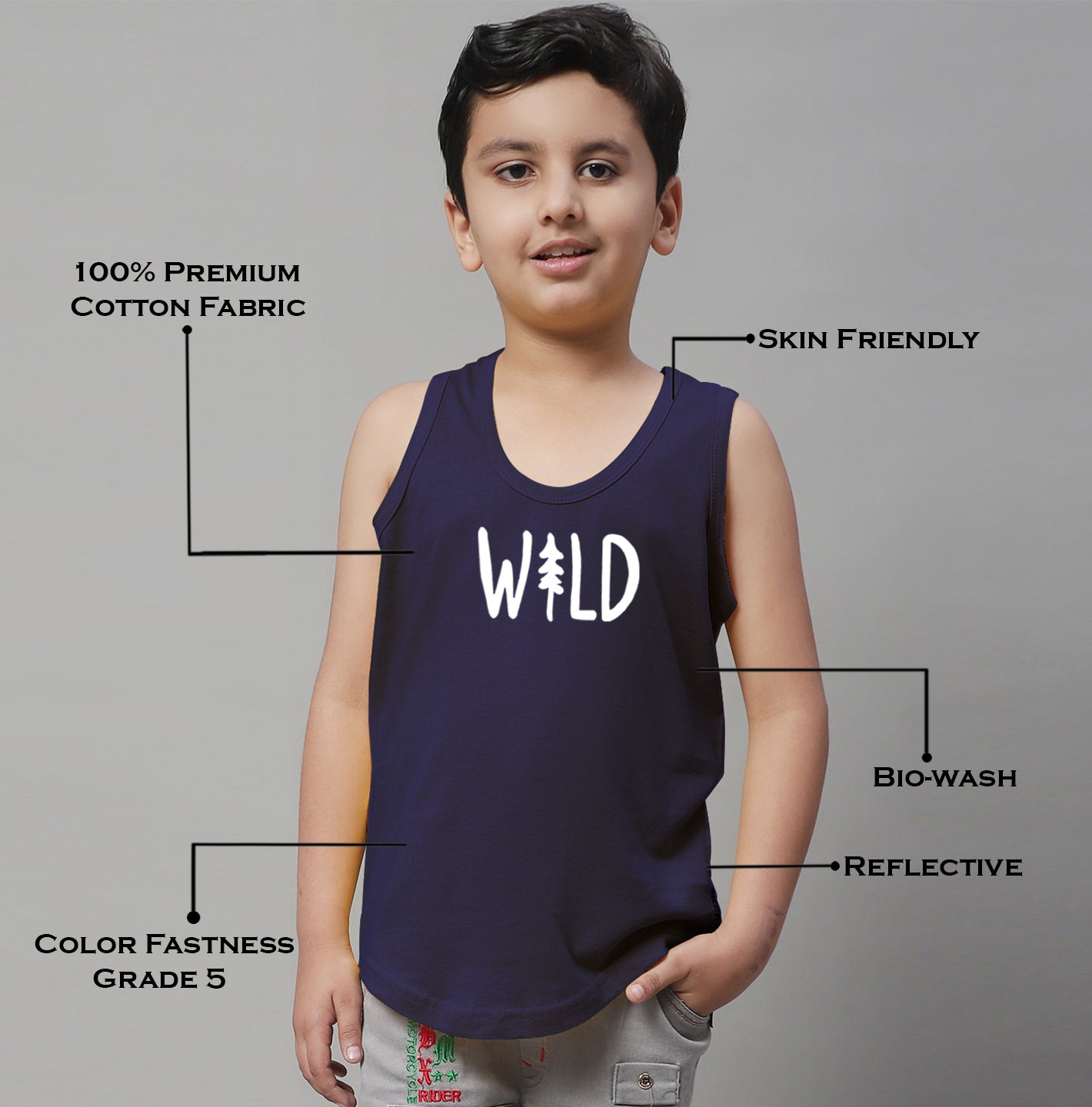 Kids Wild Pure Cotton Regular Fit Printed Vest - Friskers