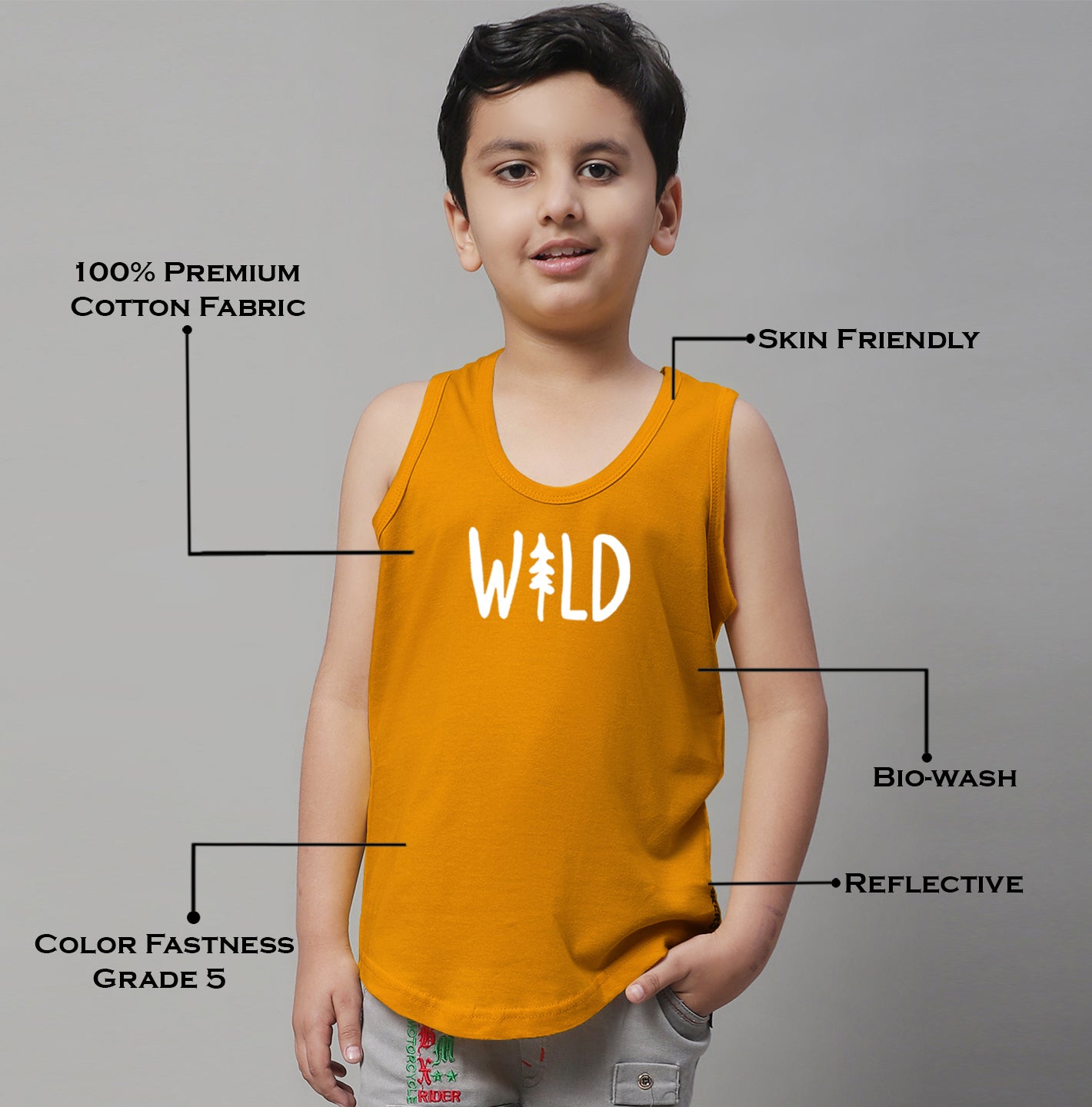 Kids Wild Pure Cotton Regular Fit Printed Vest - Friskers