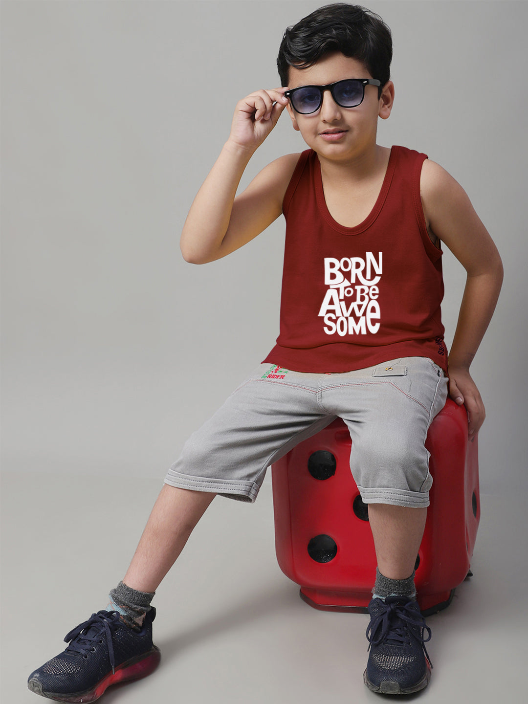 Boys Born To Be Awesome Regular Fit Vest - Friskers