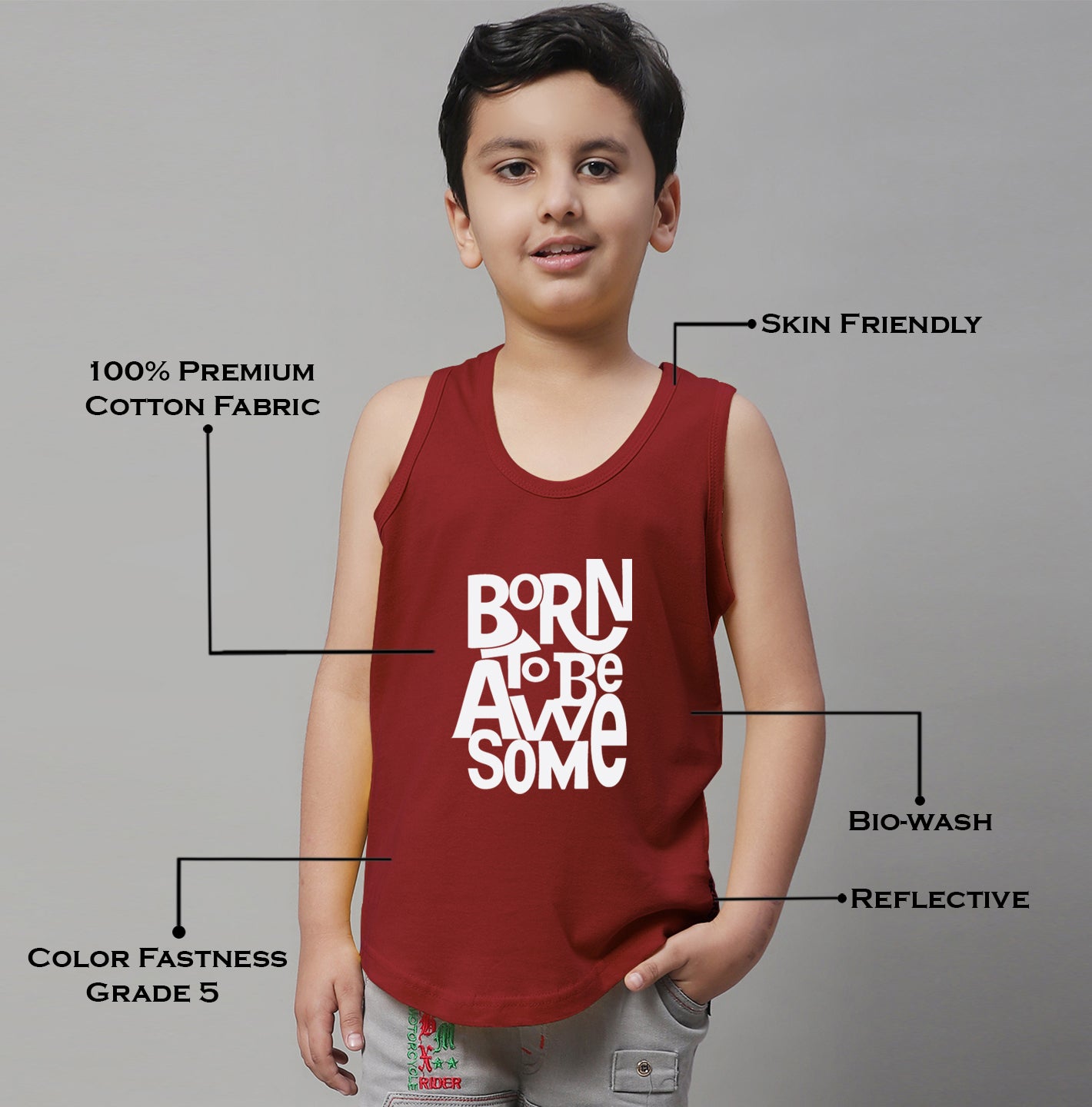 Boys Born To Be Awesome Regular Fit Vest - Friskers