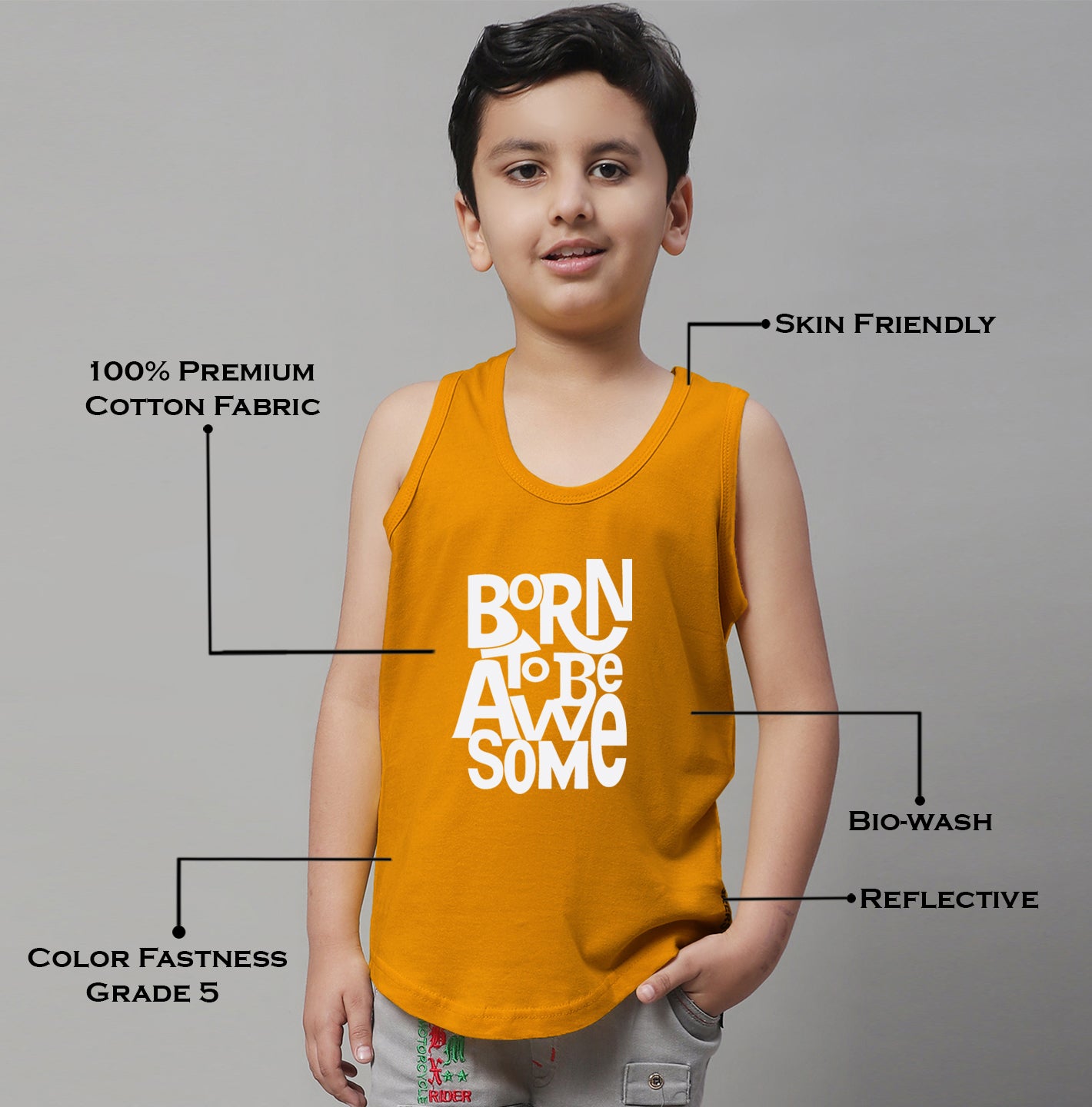 Boys Born To Be Awesome Regular Fit Vest - Friskers