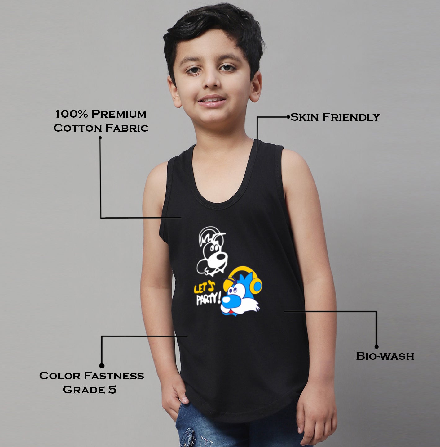 Boys Lets Party Regular Fit Printed Vest - Friskers