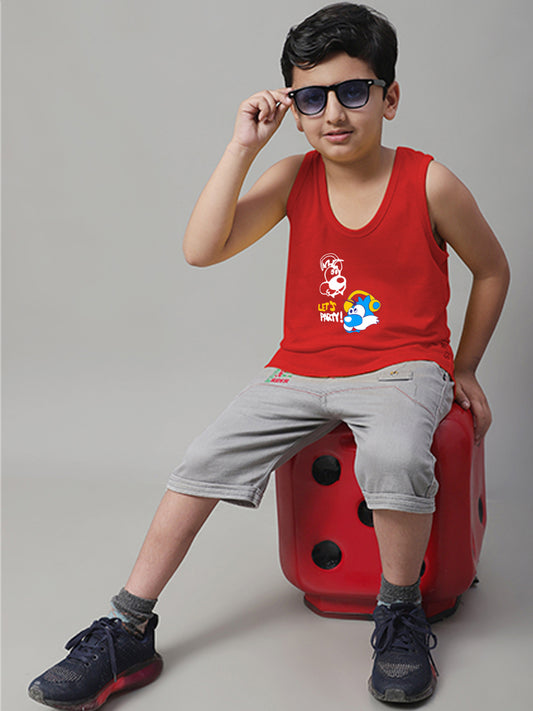 Boys Lets Party Regular Fit Printed Vest - Friskers