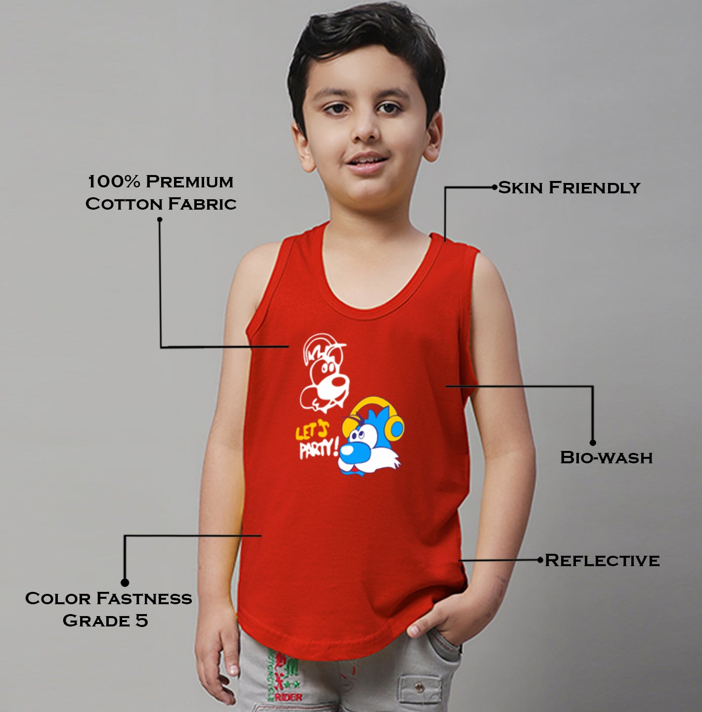 Boys Lets Party Regular Fit Printed Vest - Friskers
