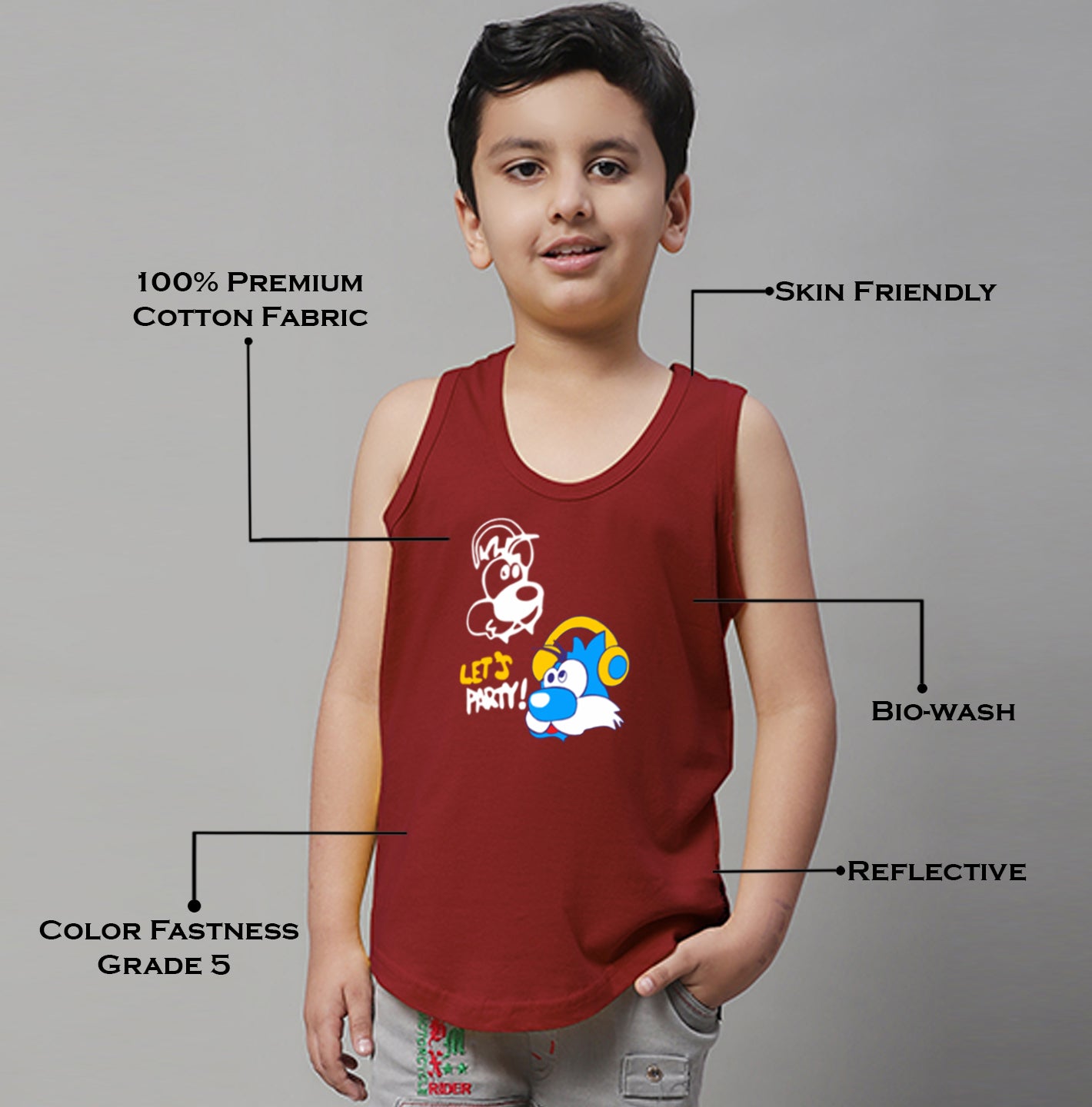 Boys Lets Party Regular Fit Printed Vest - Friskers
