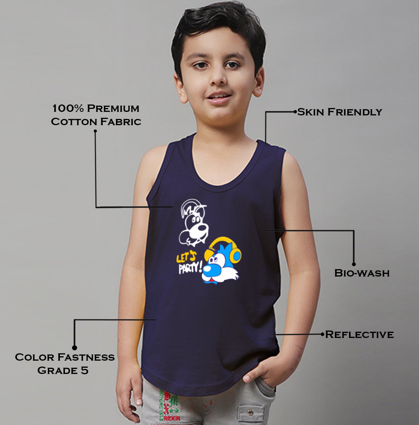 Boys Lets Party Regular Fit Printed Vest - Friskers