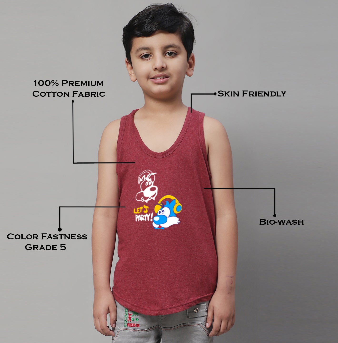 Kids Lets Party printed Regular Fit Vest - Friskers
