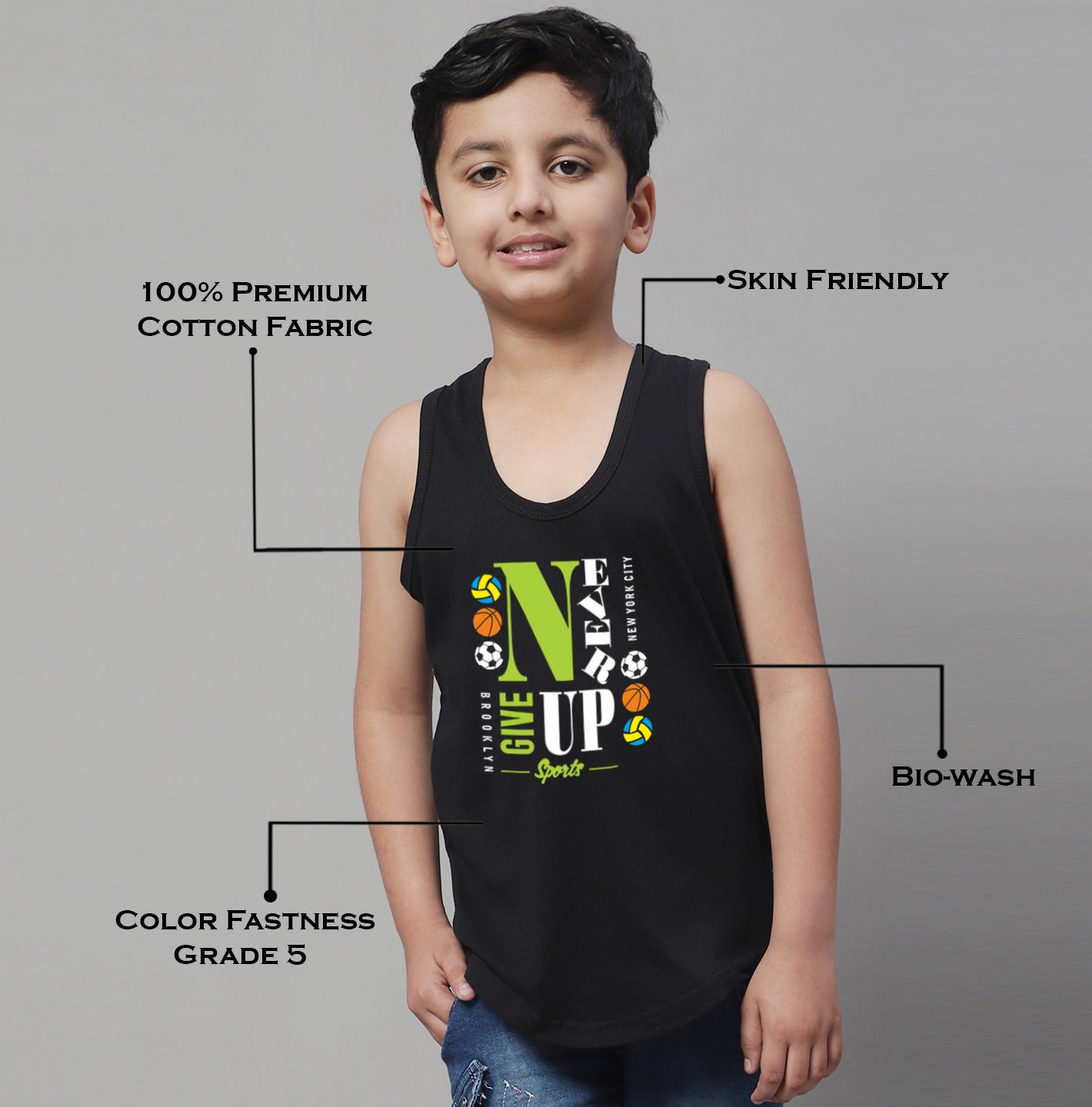 Boys Never Giveup Regular Fit Printed Vest - Friskers