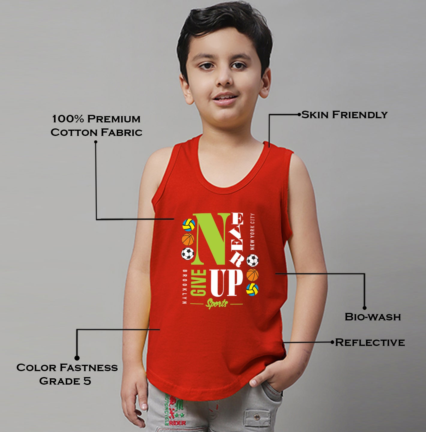 Boys Never Giveup Regular Fit Printed Vest - Friskers