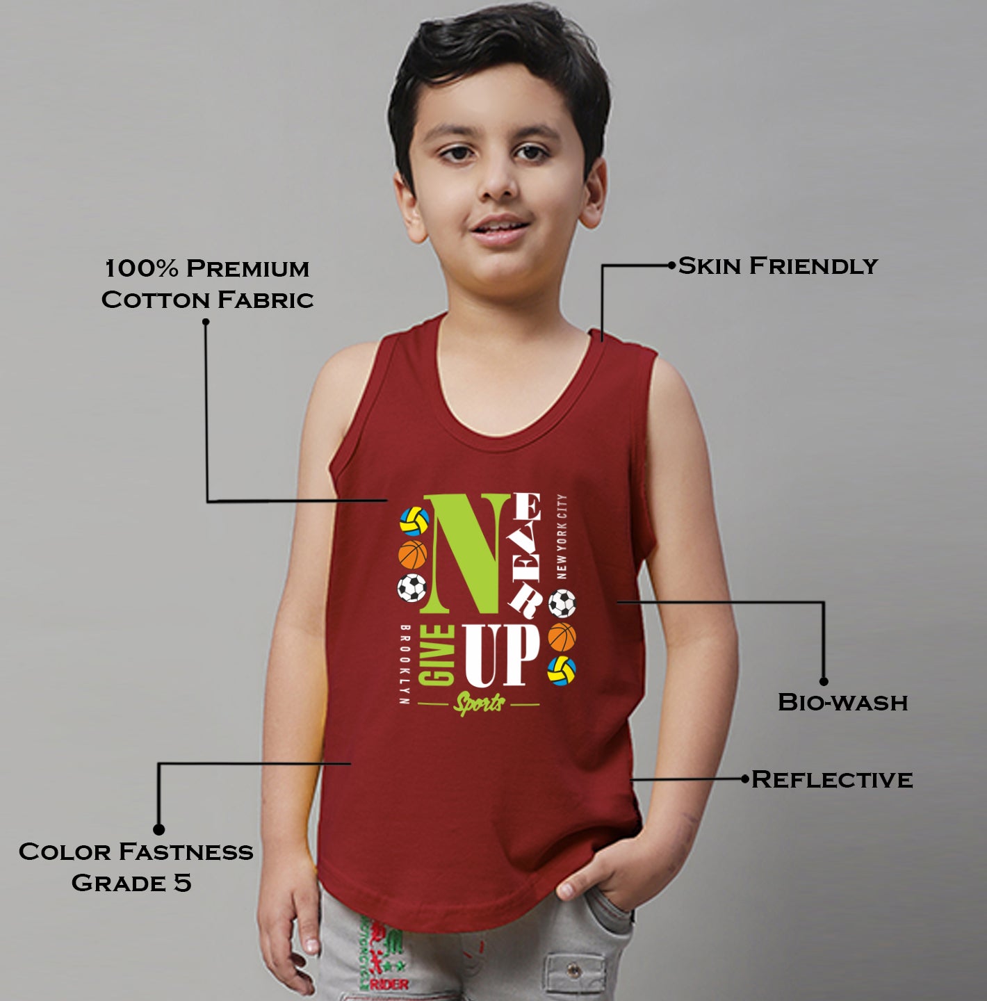 Boys Never Giveup Regular Fit Printed Vest - Friskers