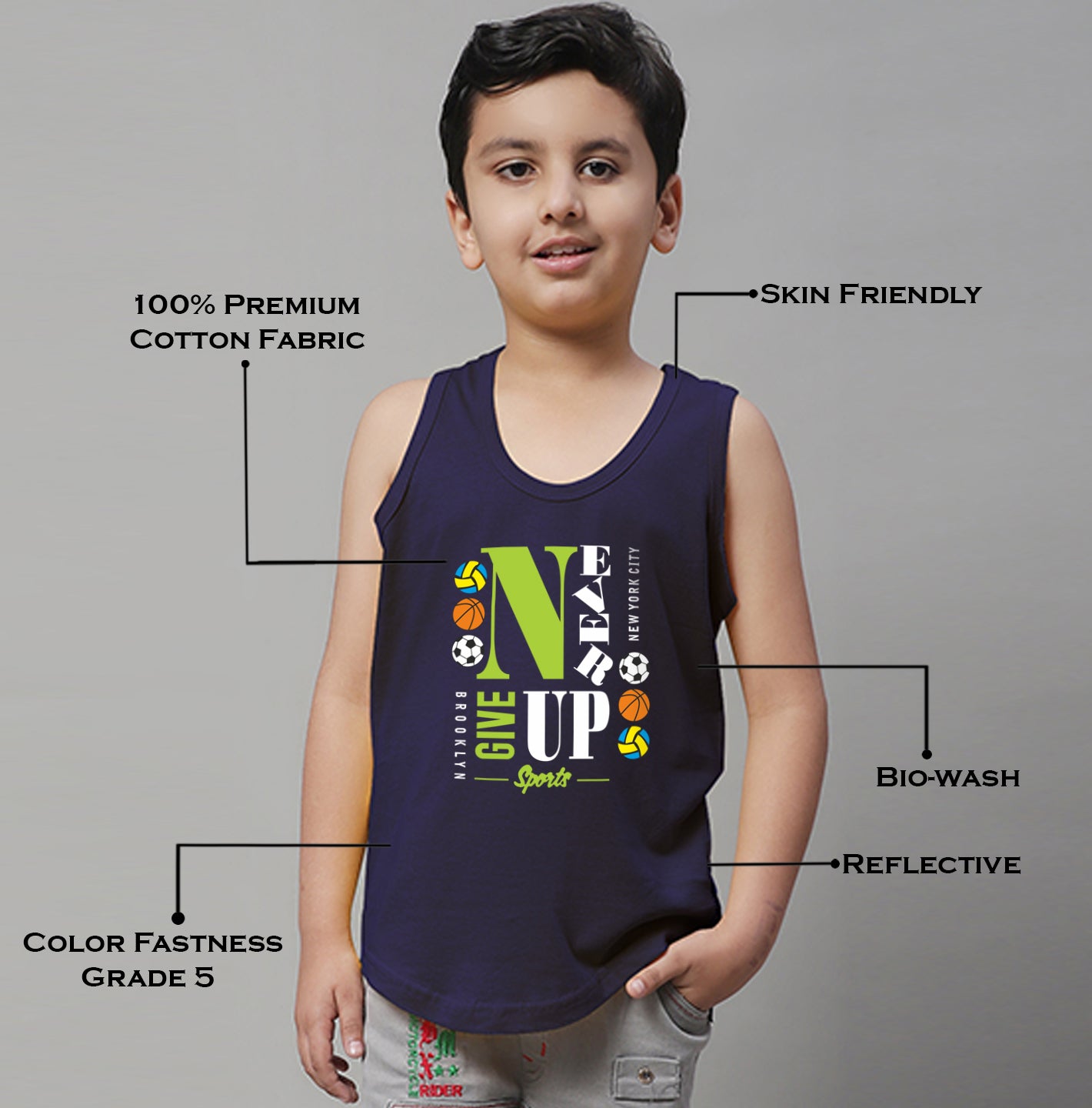 Boys Never Giveup Regular Fit Printed Vest - Friskers