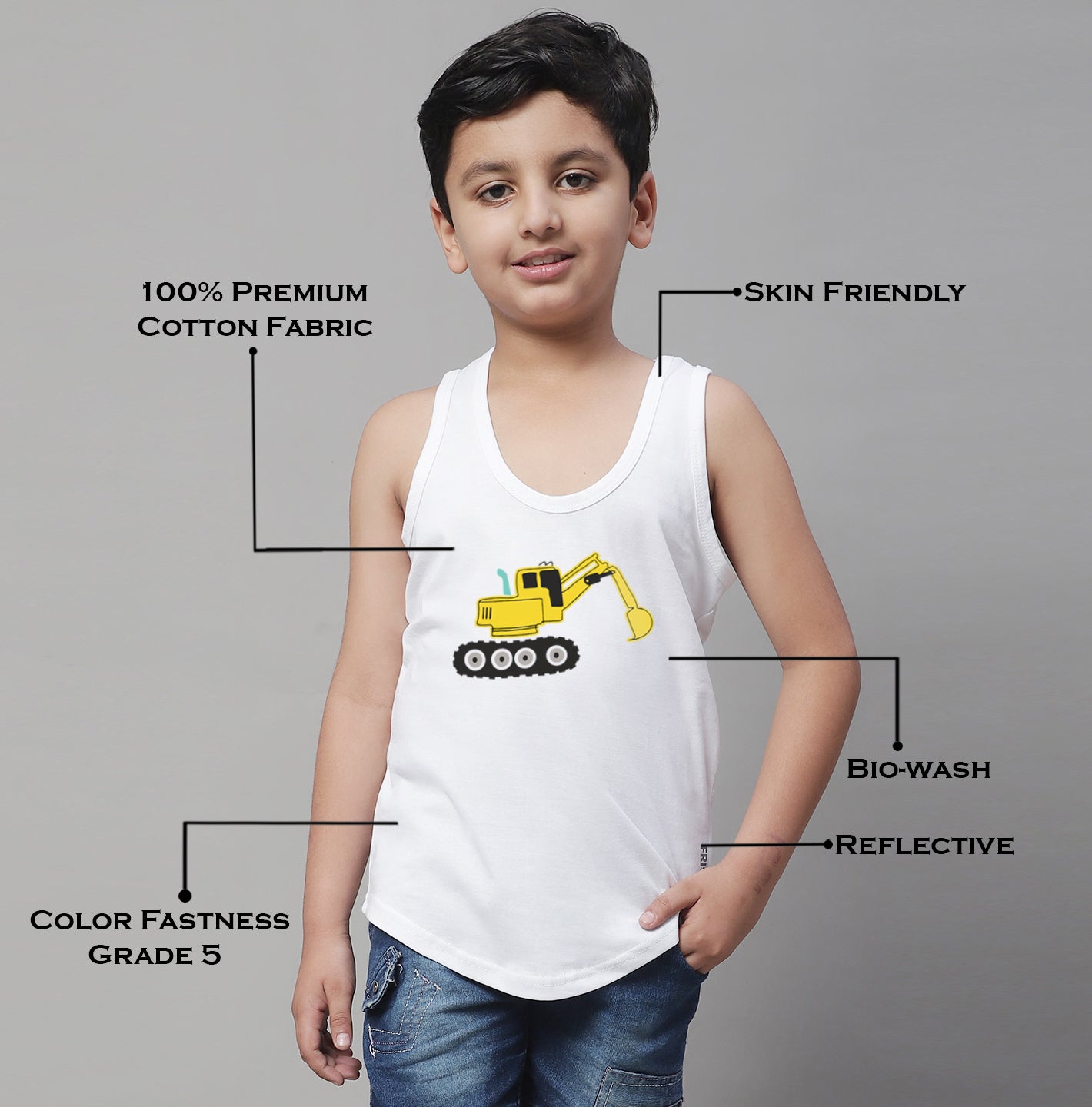 Boys Excavator Regular Fit Printed Vest - Friskers