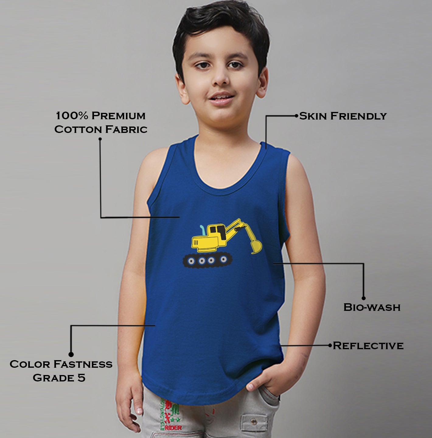 Boys Excavator Regular Fit Printed Vest - Friskers