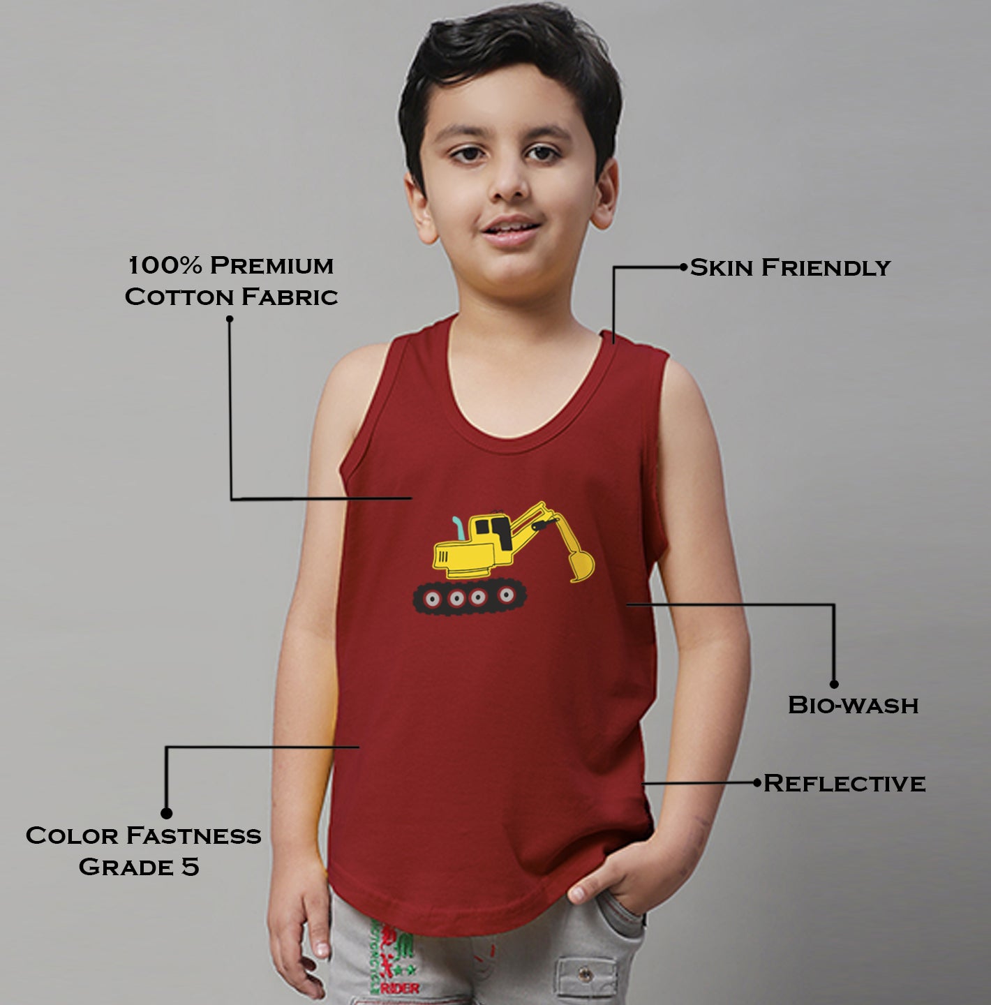 Boys Excavator Regular Fit Printed Vest - Friskers
