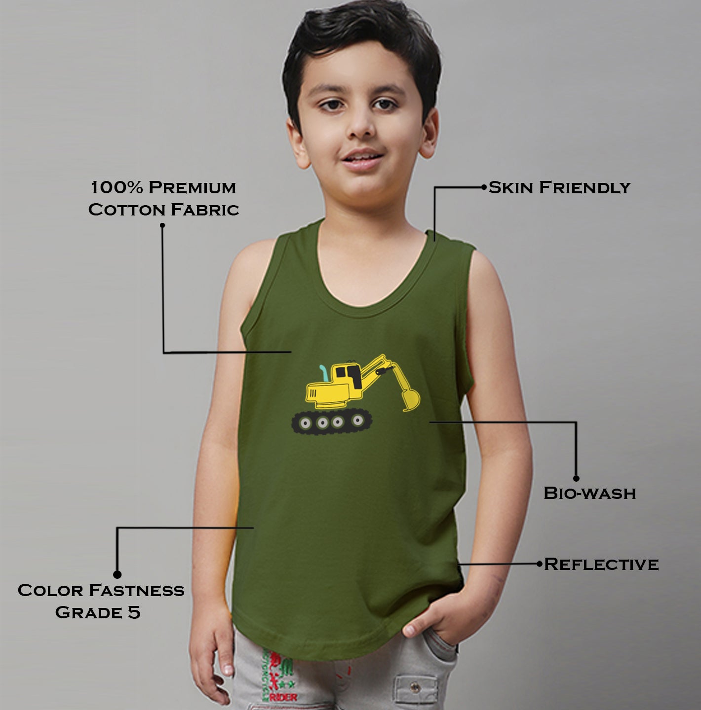 Boys Excavator Regular Fit Printed Vest - Friskers