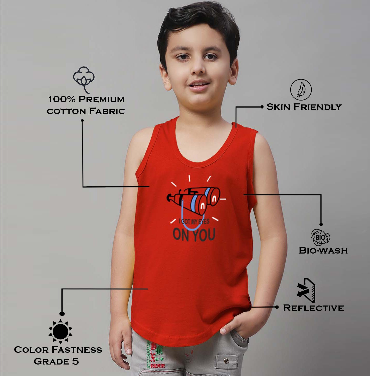 Boys I Got My Eyes On You Printed Regular Fit Vest - Friskers