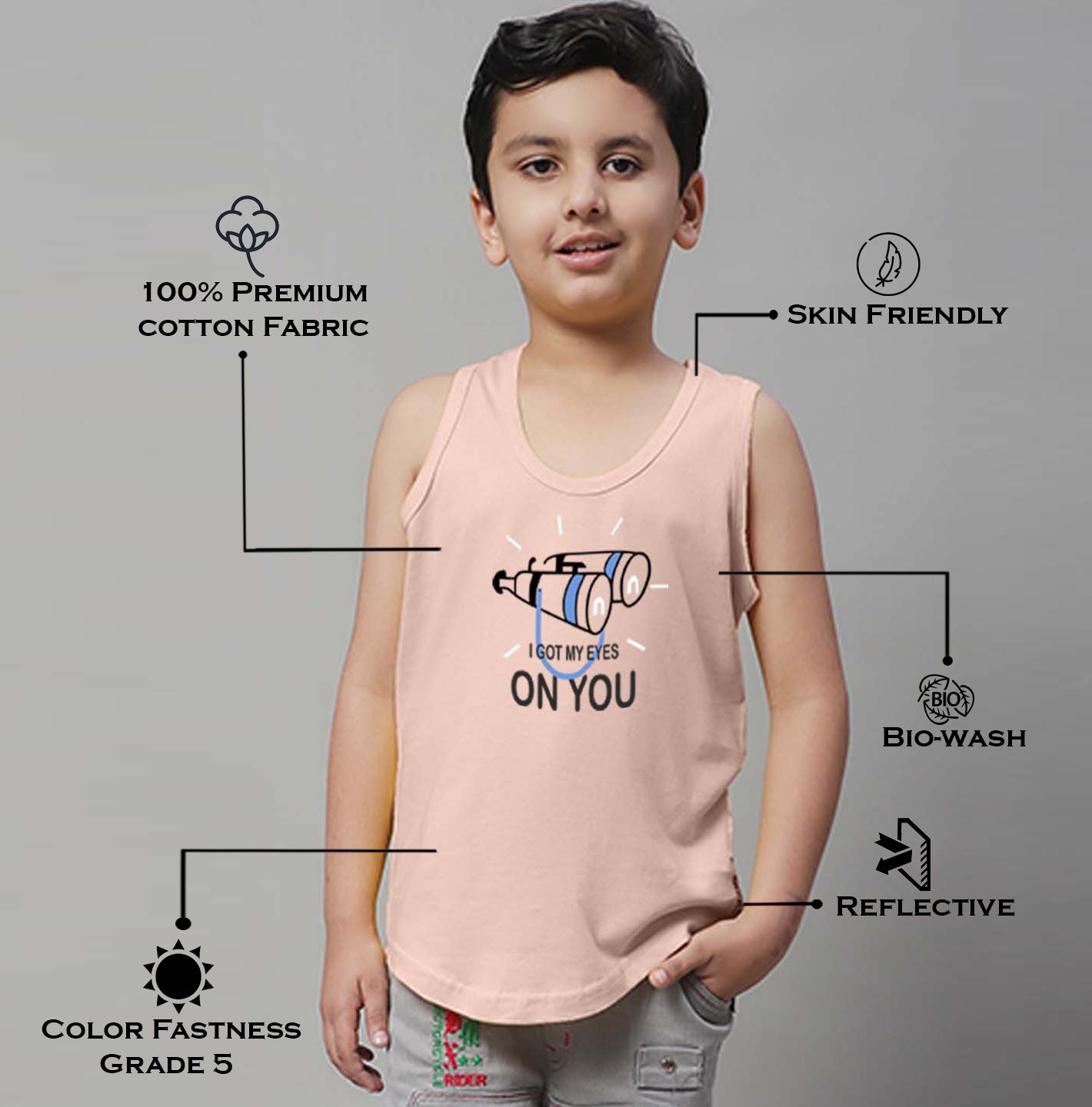 Boys I Got My Eyes On You Printed Regular Fit Vest - Friskers