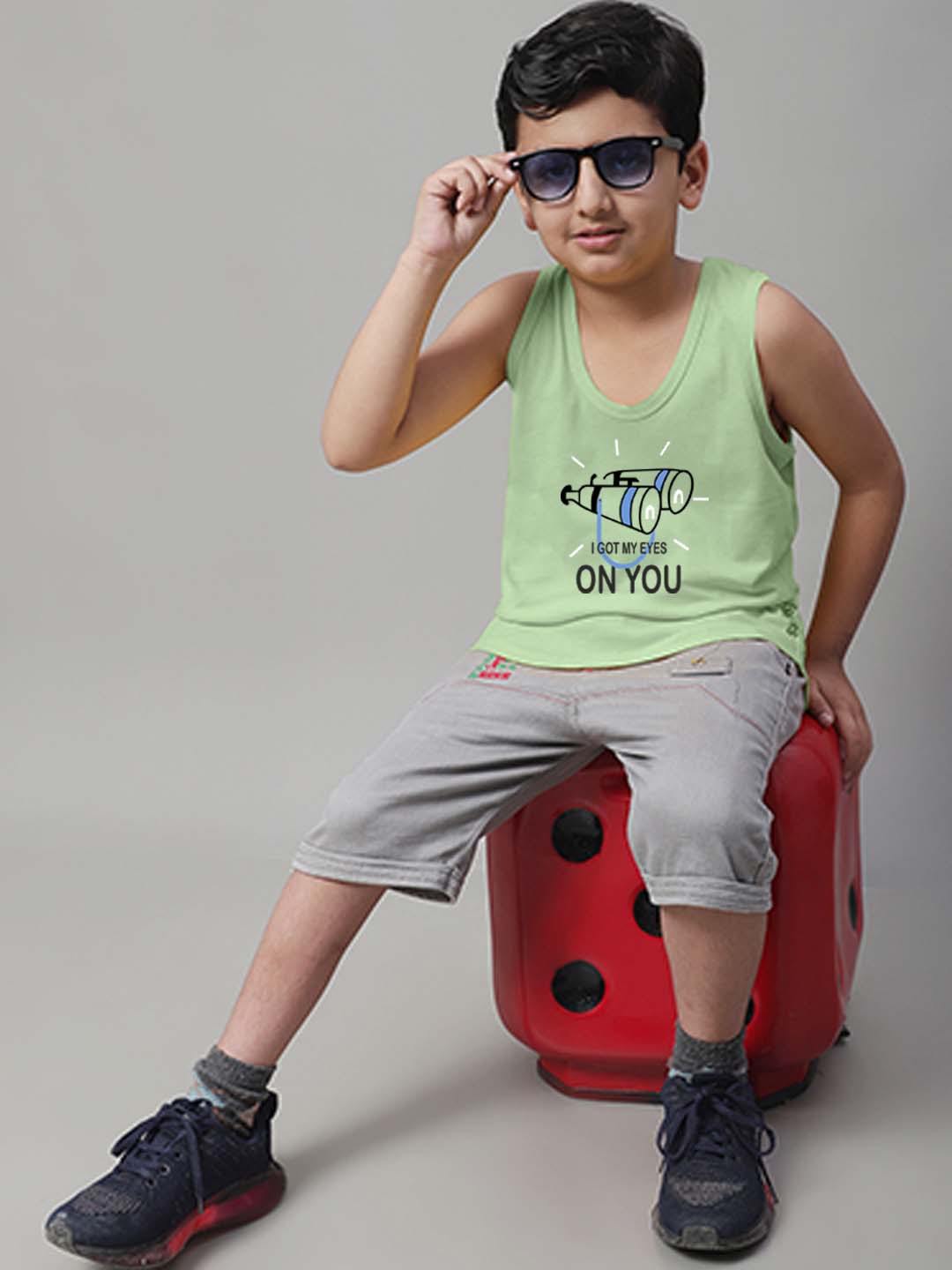 Boys I Got My Eyes On You Printed Regular Fit Vest - Friskers
