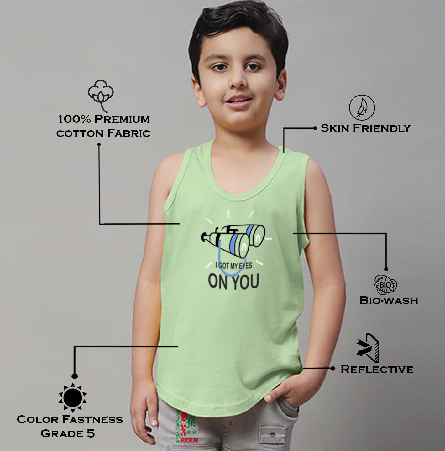 Boys I Got My Eyes On You Printed Regular Fit Vest - Friskers
