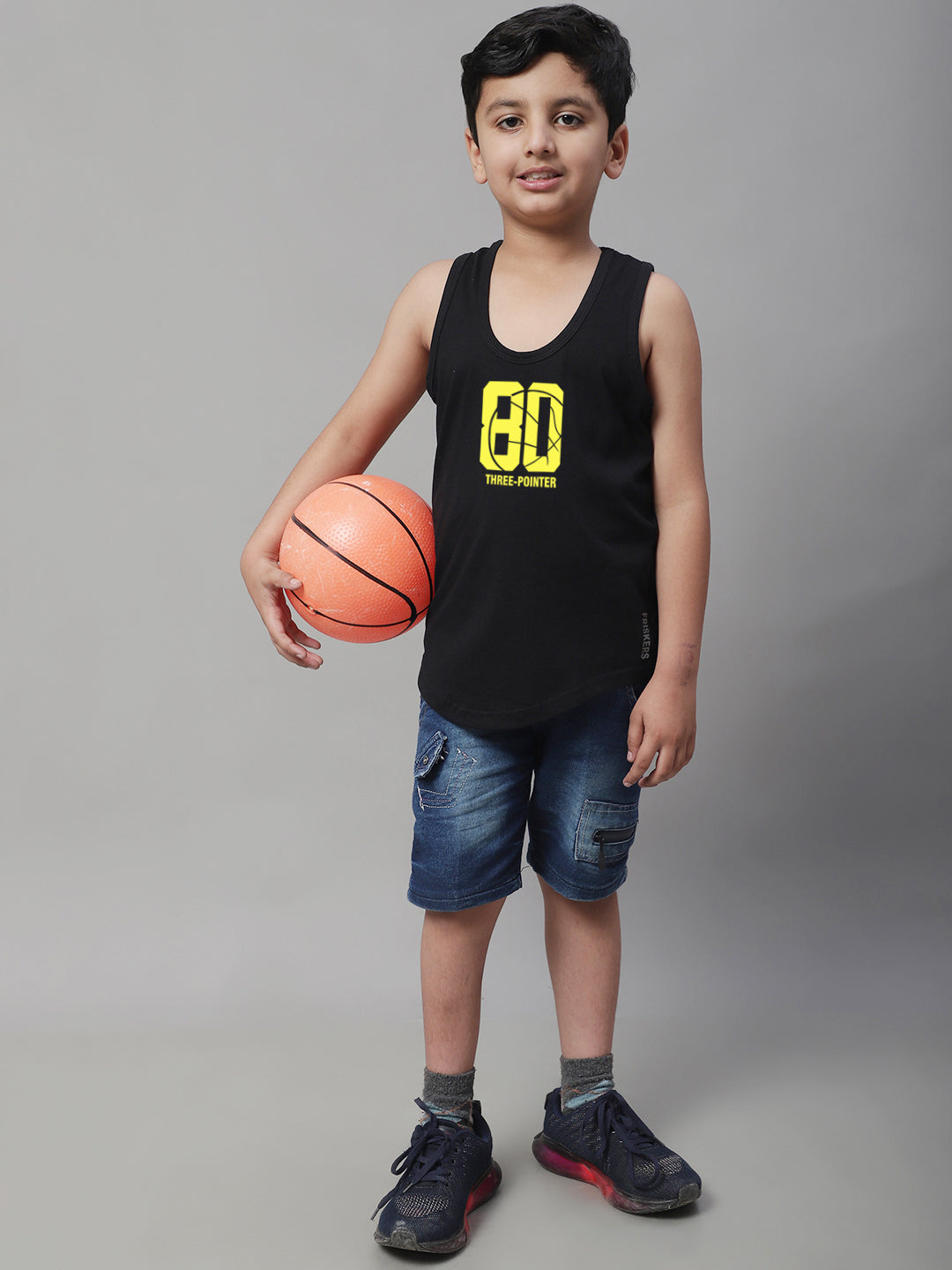 Boys Three Pointer Printed Regular Fit Vest - Friskers