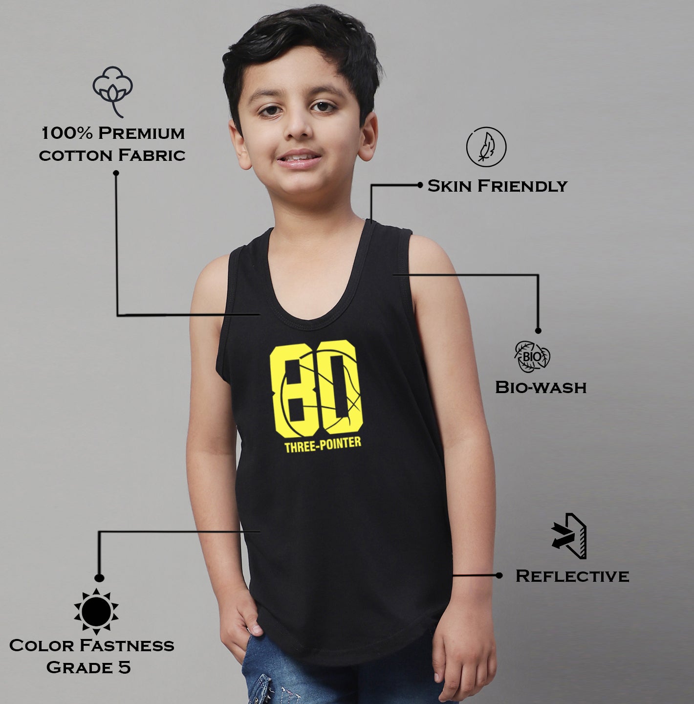 Boys Three Pointer Printed Regular Fit Vest - Friskers