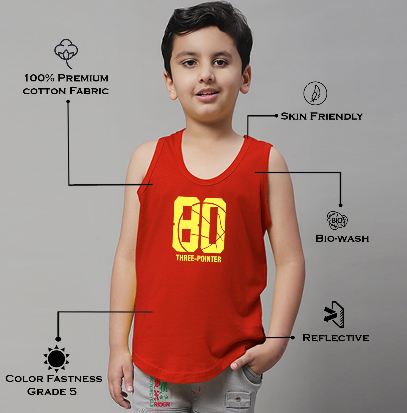 Boys Three Pointer Printed Regular Fit Vest - Friskers