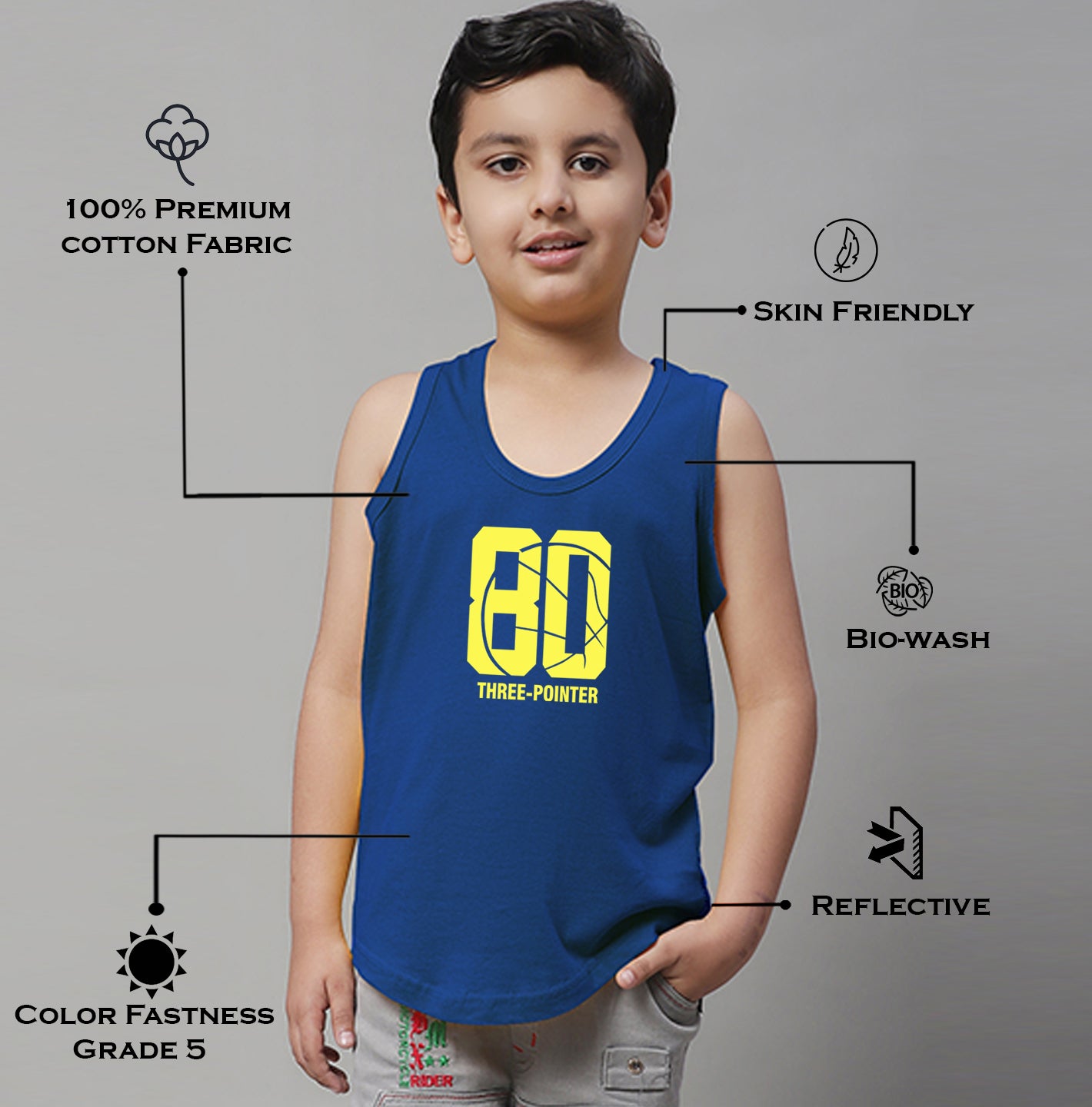 Boys Three Pointer Printed Regular Fit Vest - Friskers