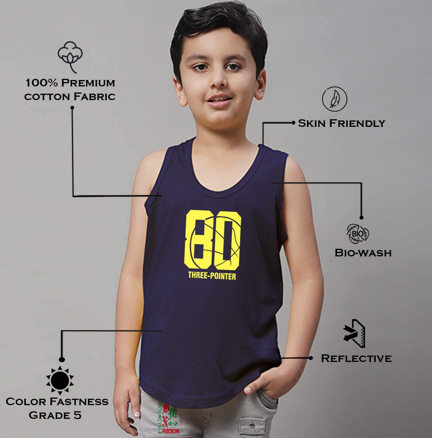 Boys Three Pointer Printed Regular Fit Vest - Friskers