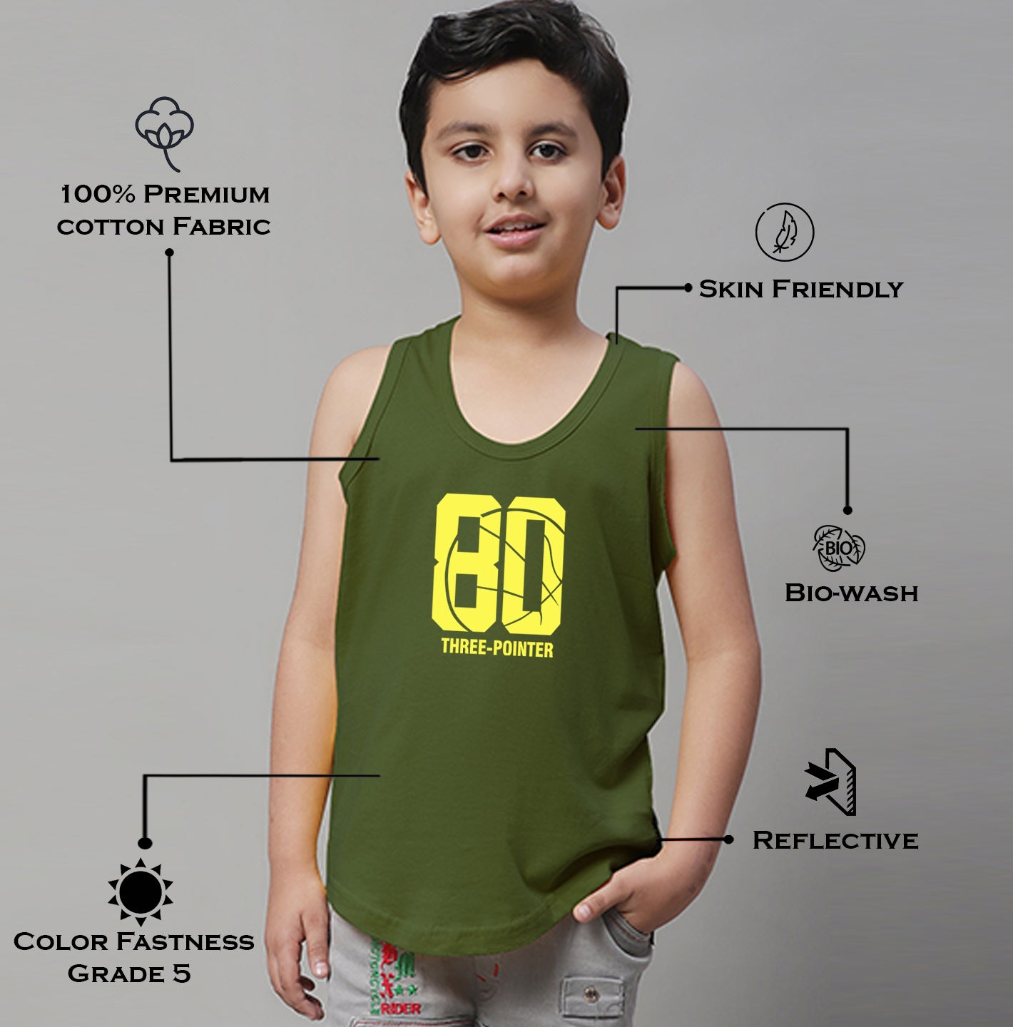Boys Three Pointer Printed Regular Fit Vest - Friskers