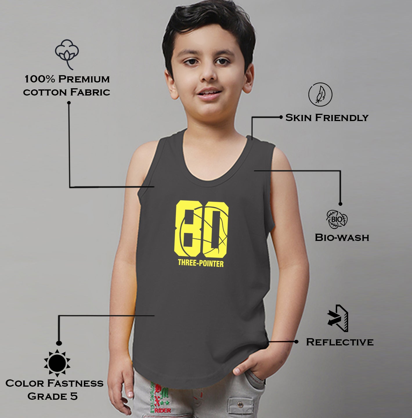 Boys Three Pointer Printed Regular Fit Vest - Friskers