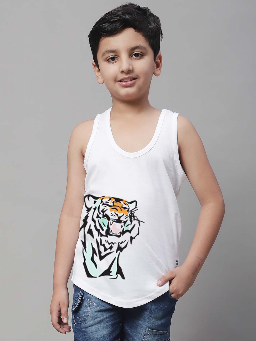 Boys Tiger Printed Regular Fit Vest - Friskers