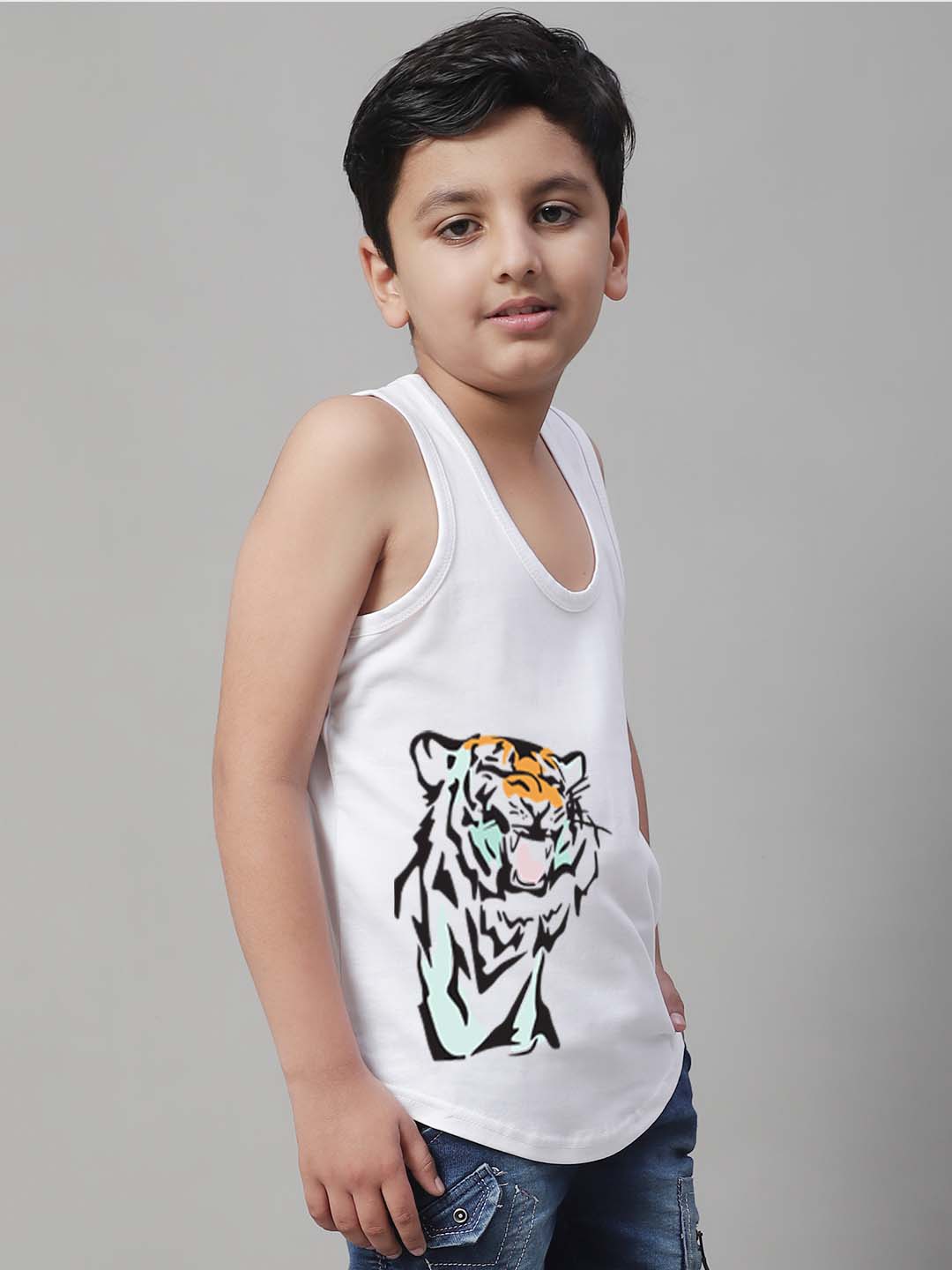 Boys Tiger Printed Regular Fit Vest - Friskers