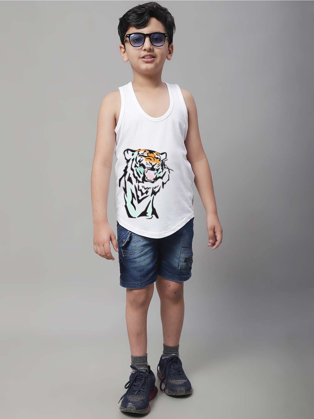 Boys Tiger Printed Regular Fit Vest - Friskers