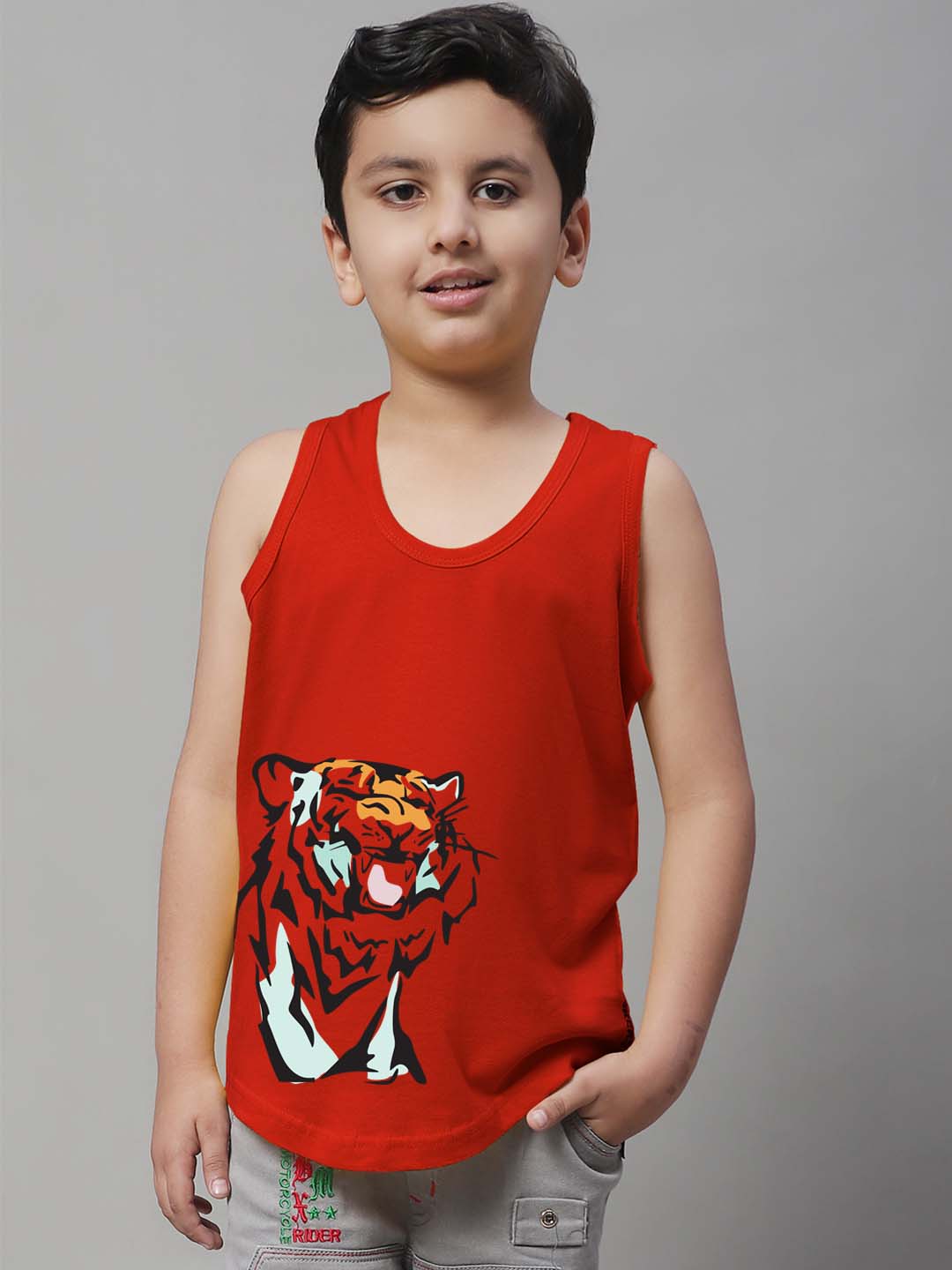Boys Tiger Printed Regular Fit Vest - Friskers
