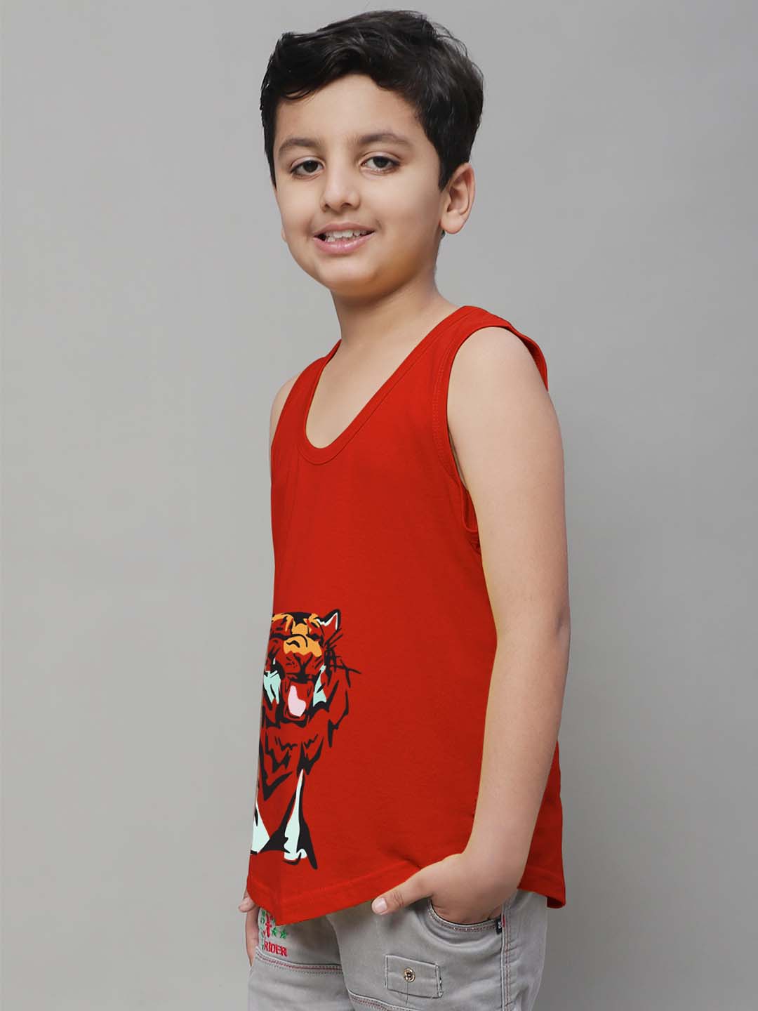 Boys Tiger Printed Regular Fit Vest - Friskers