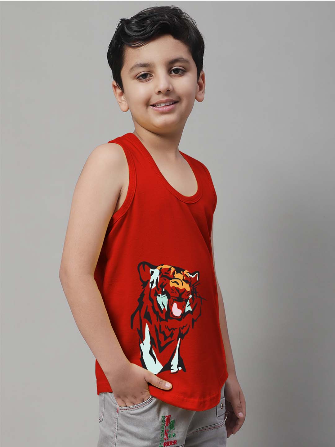 Boys Tiger Printed Regular Fit Vest - Friskers