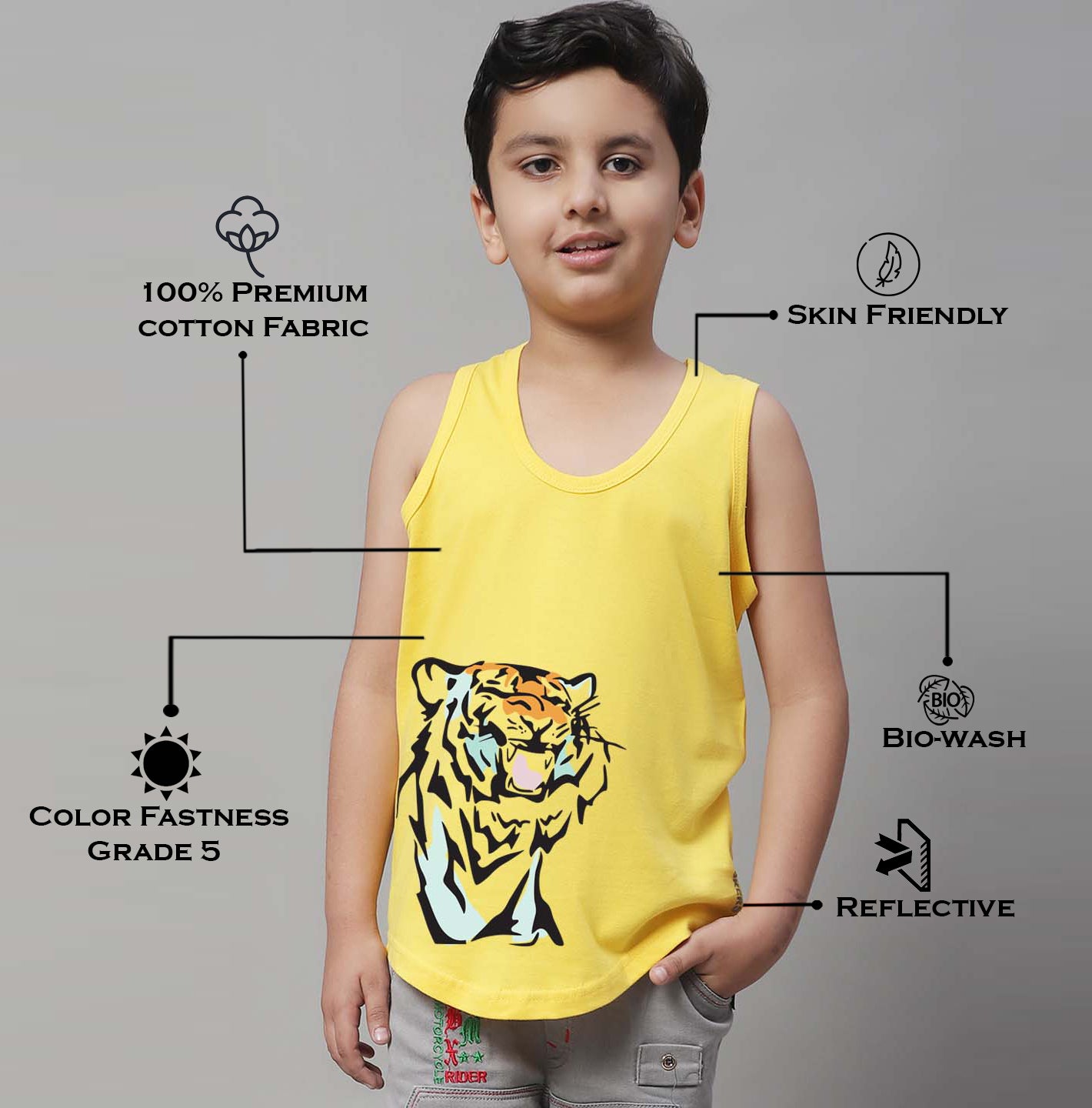 Boys Tiger Printed Regular Fit Vest - Friskers